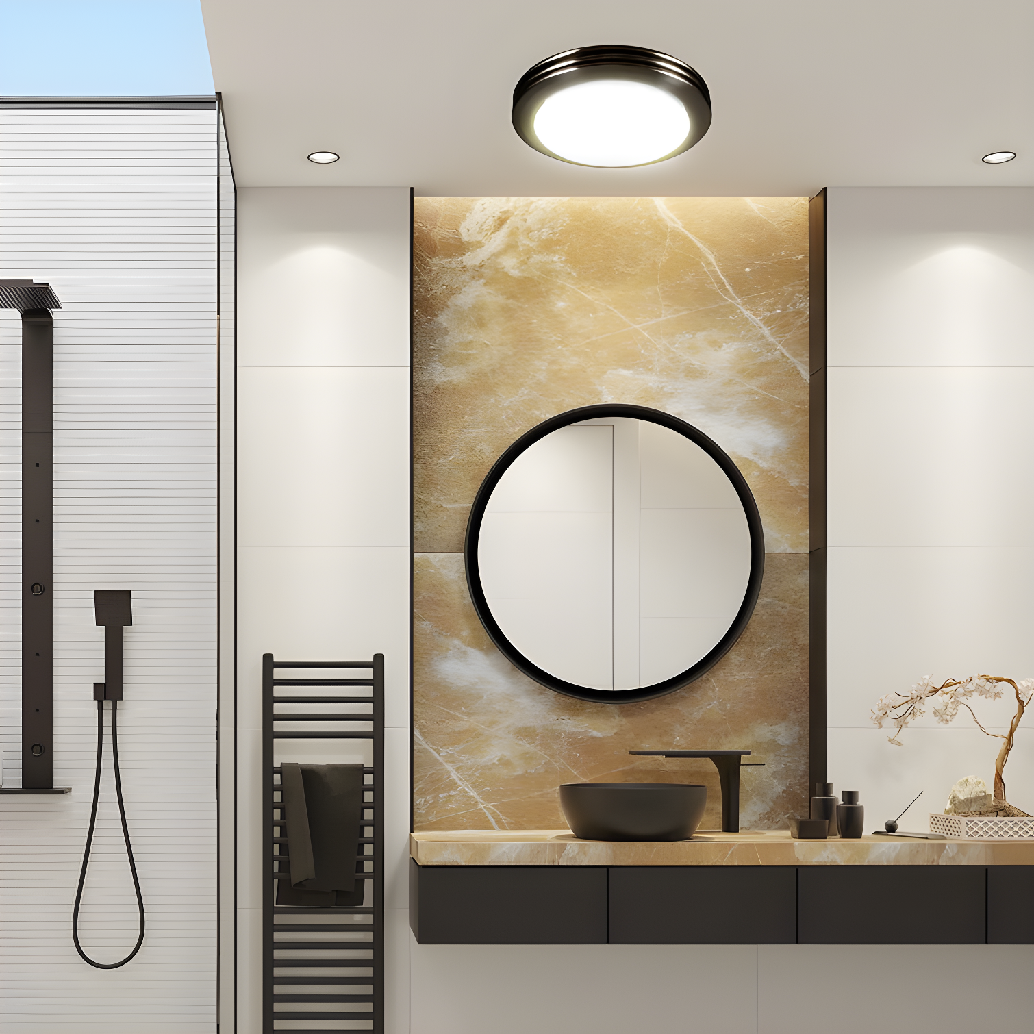80 CFM Bathroom Fan with LED Light Round Ceiling Exhaust Ventilation Fan