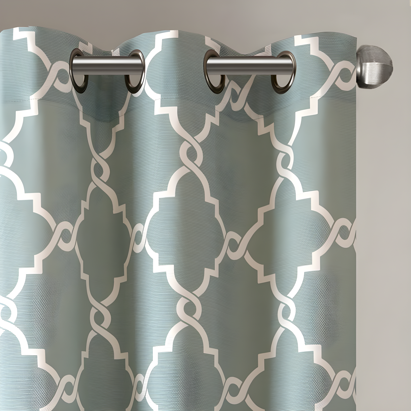 Fretwork Print Grommet Top Window Curtain Panel