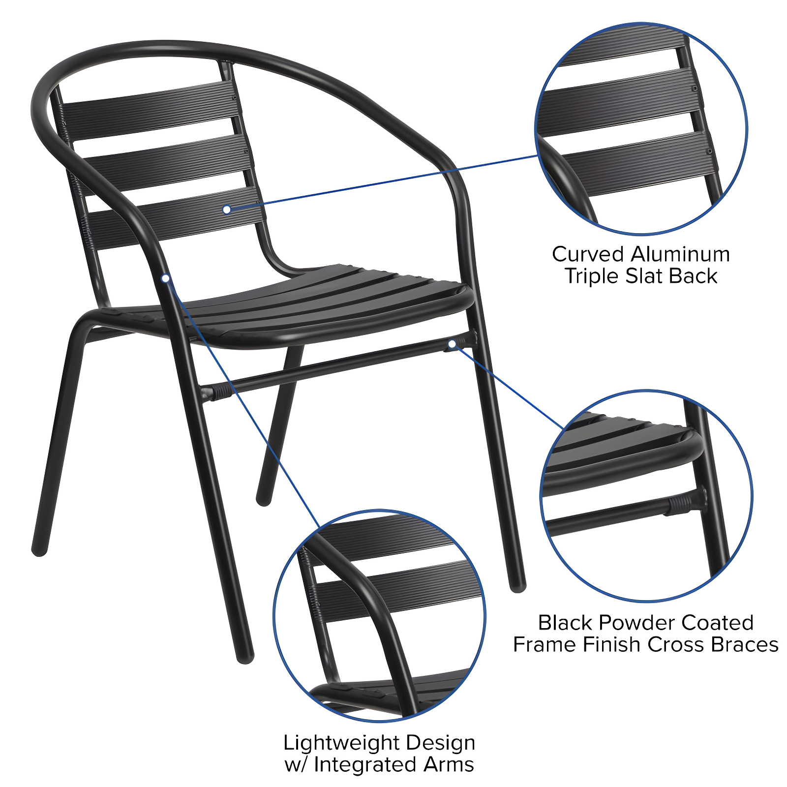 Flash Furniture Black Metal Restaurant Stack Chair with Aluminum Slats