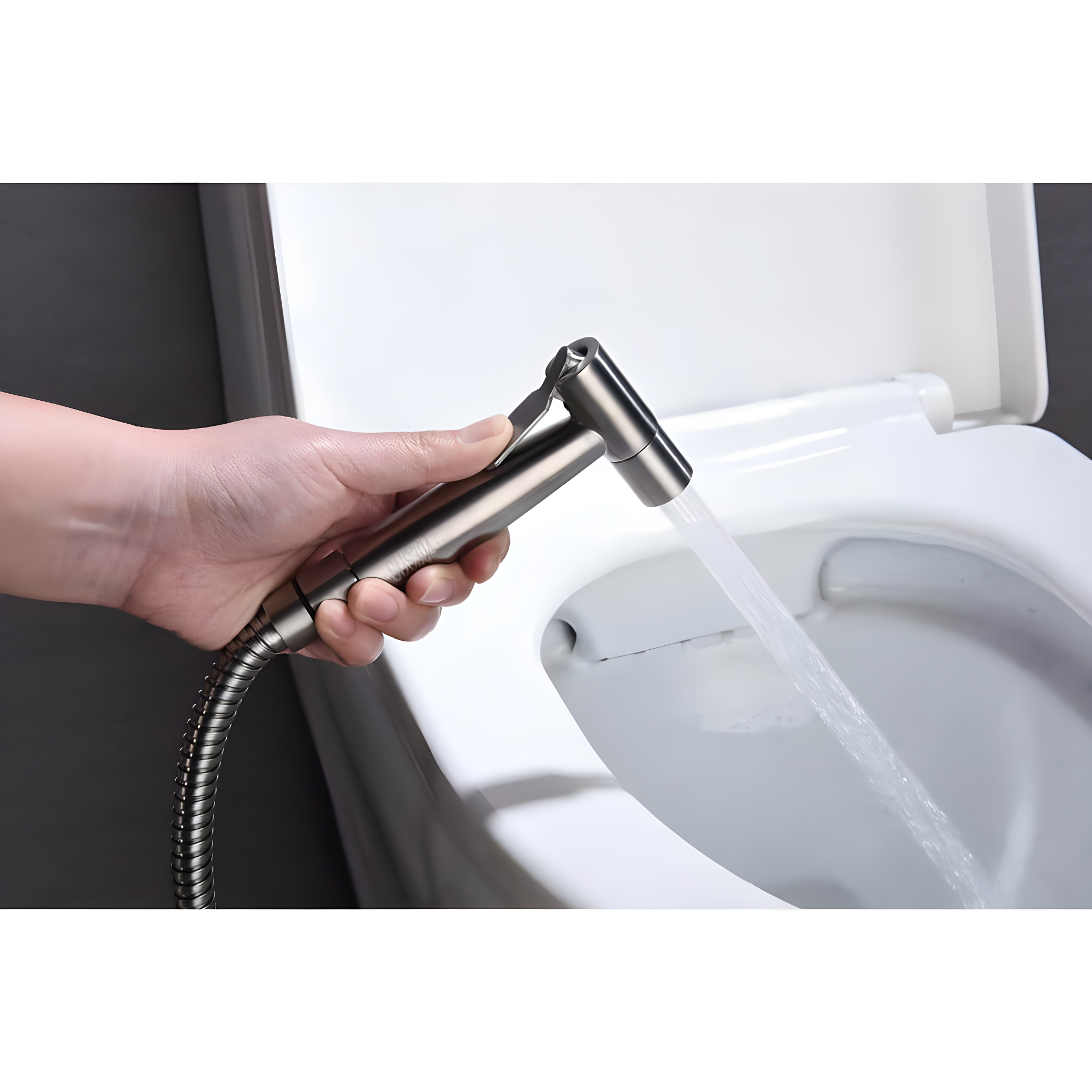 Silver Stainless Steel Handheld Bidet Sprayer with Dual Pressure Modes
