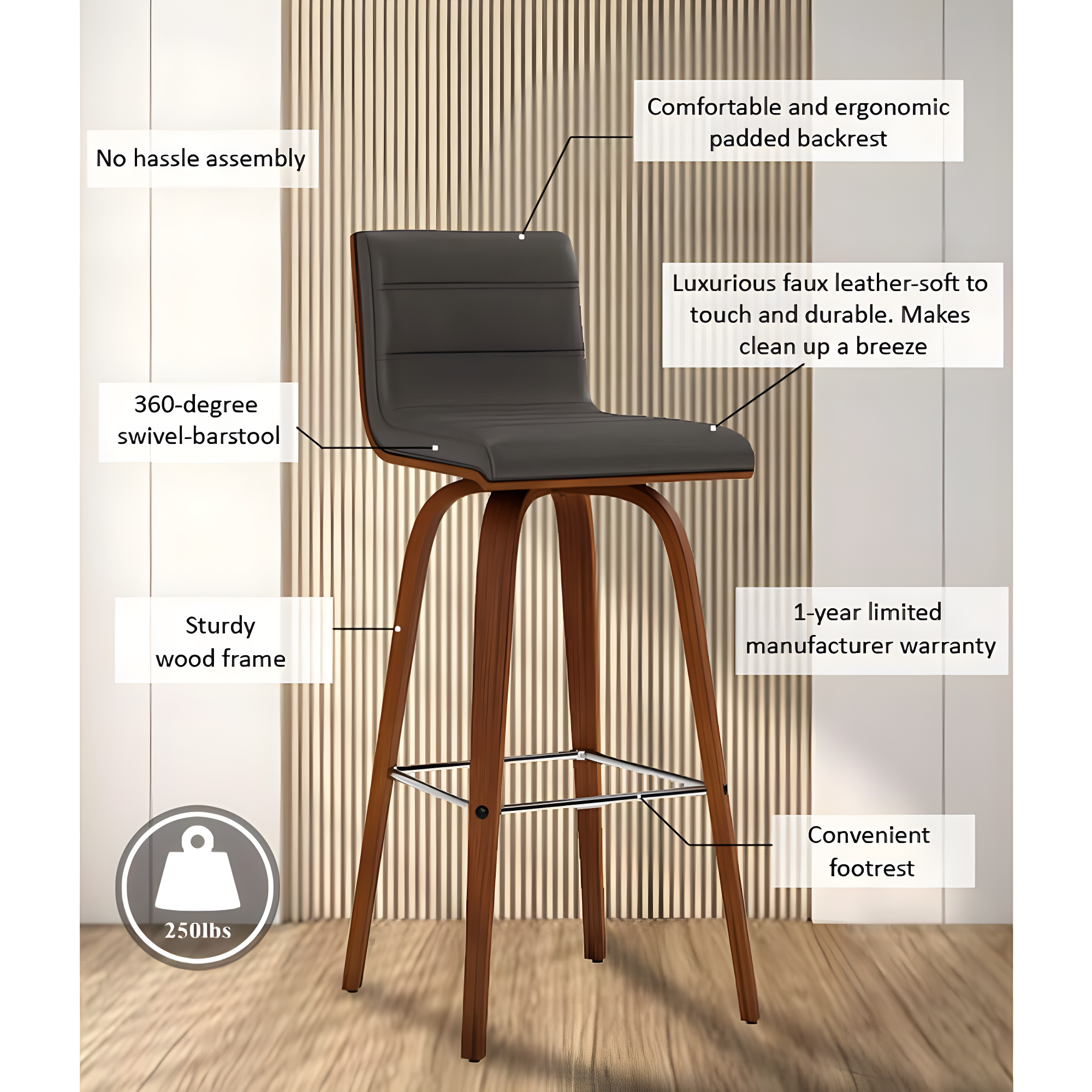 30" Vienna Faux Leather Barstool - Armen Living