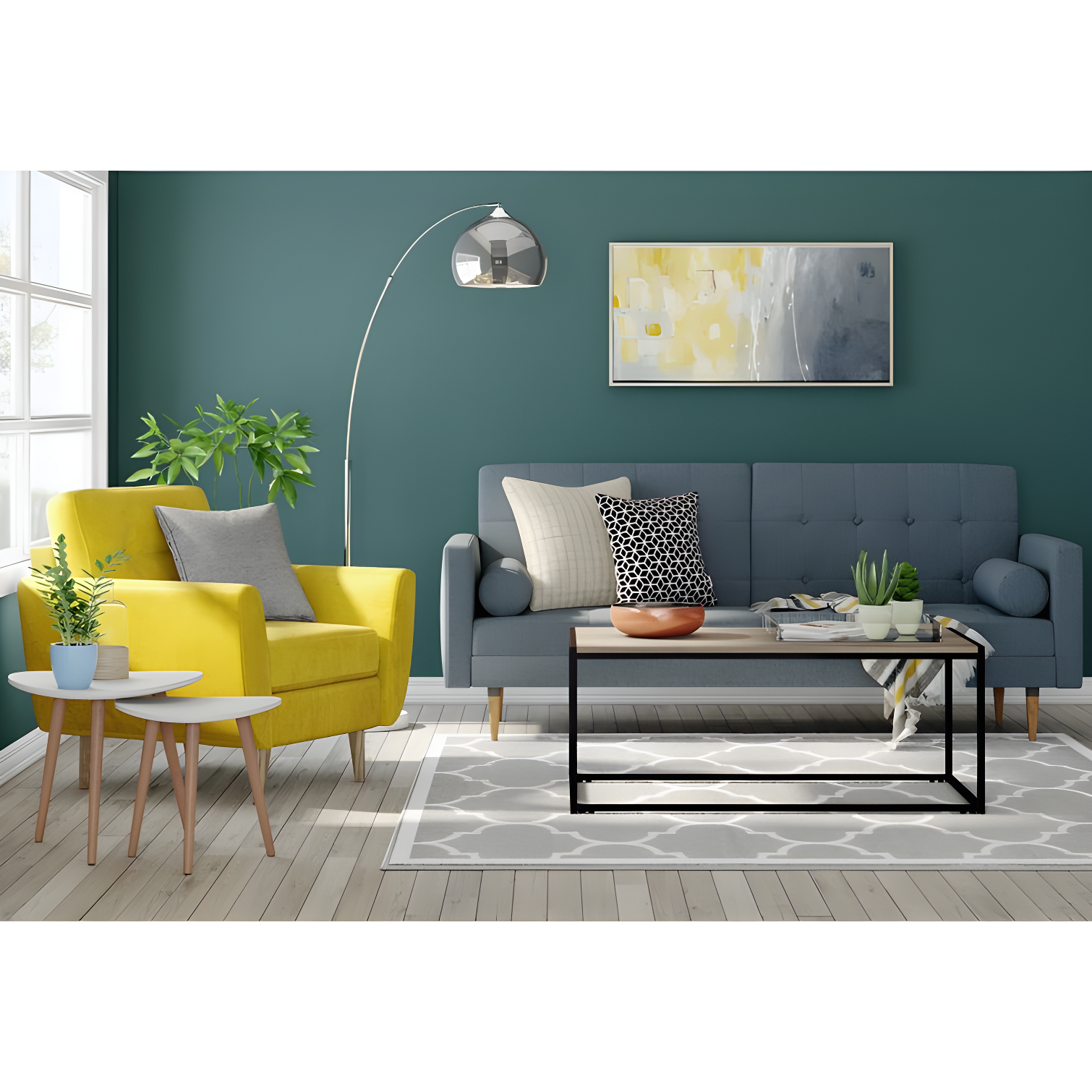 Wrought Studio™ Perlis 66.93" Arc Floor Lamp with Solid Marble Base
