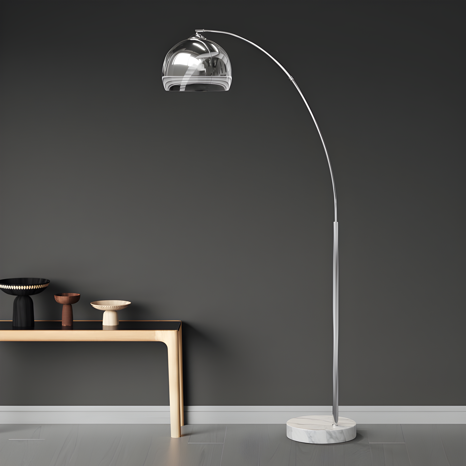 Wrought Studio™ Perlis 66.93" Arc Floor Lamp with Solid Marble Base