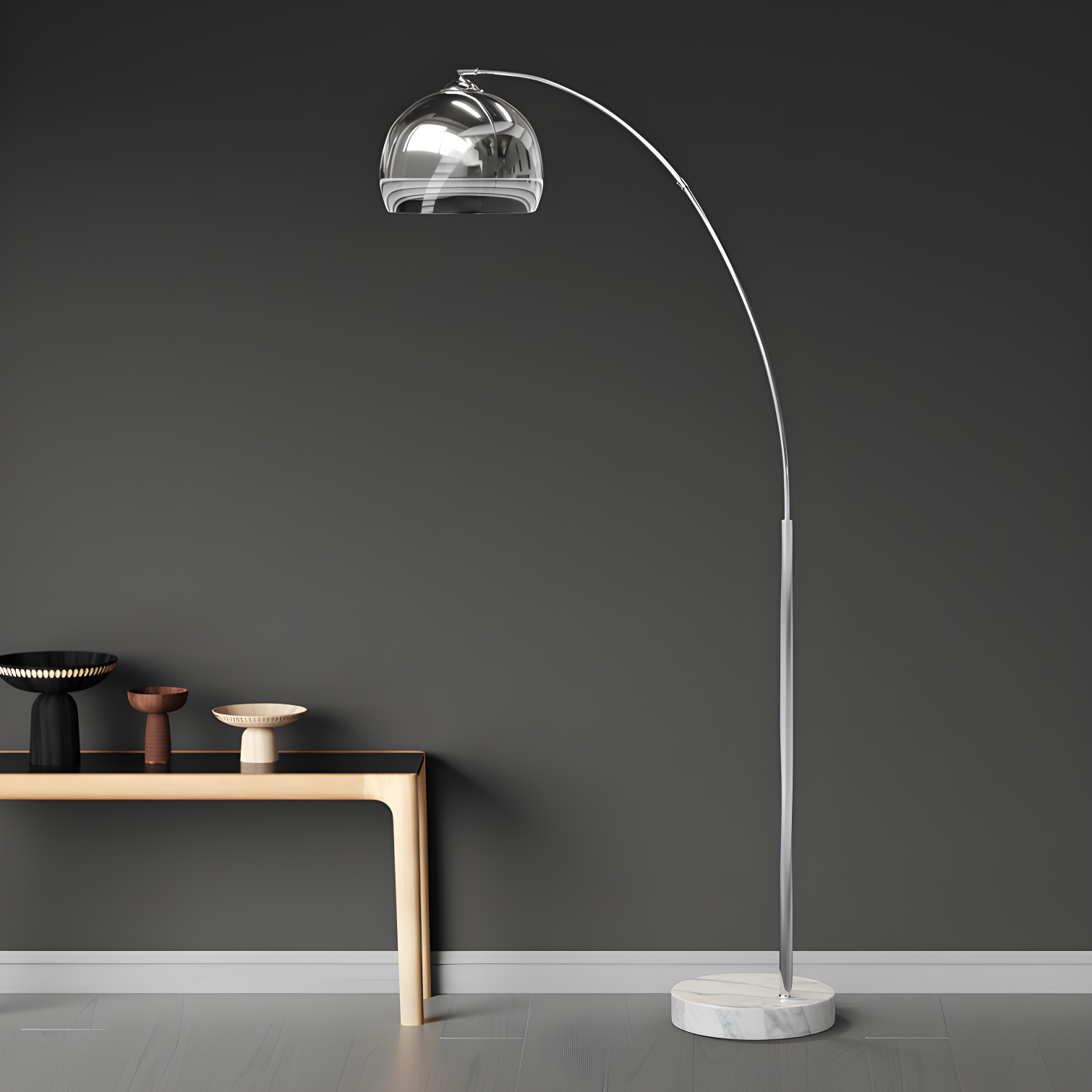 Wrought Studio™ Perlis 66.93" Arc Floor Lamp with Solid Marble Base