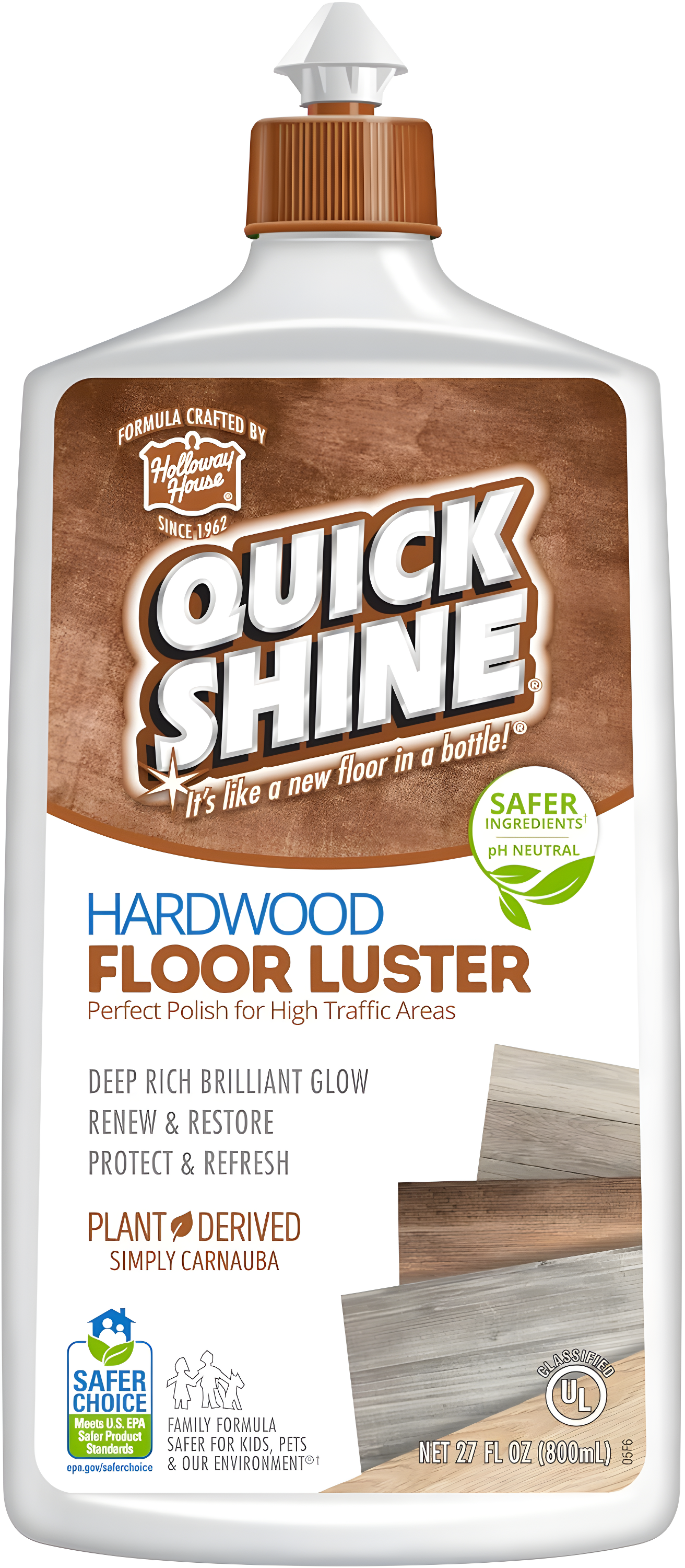 Quick Shine Hardwood Floor Luster, Pfas-Free Formula Floor Polish with Plant-Derived Carnauba 27oz