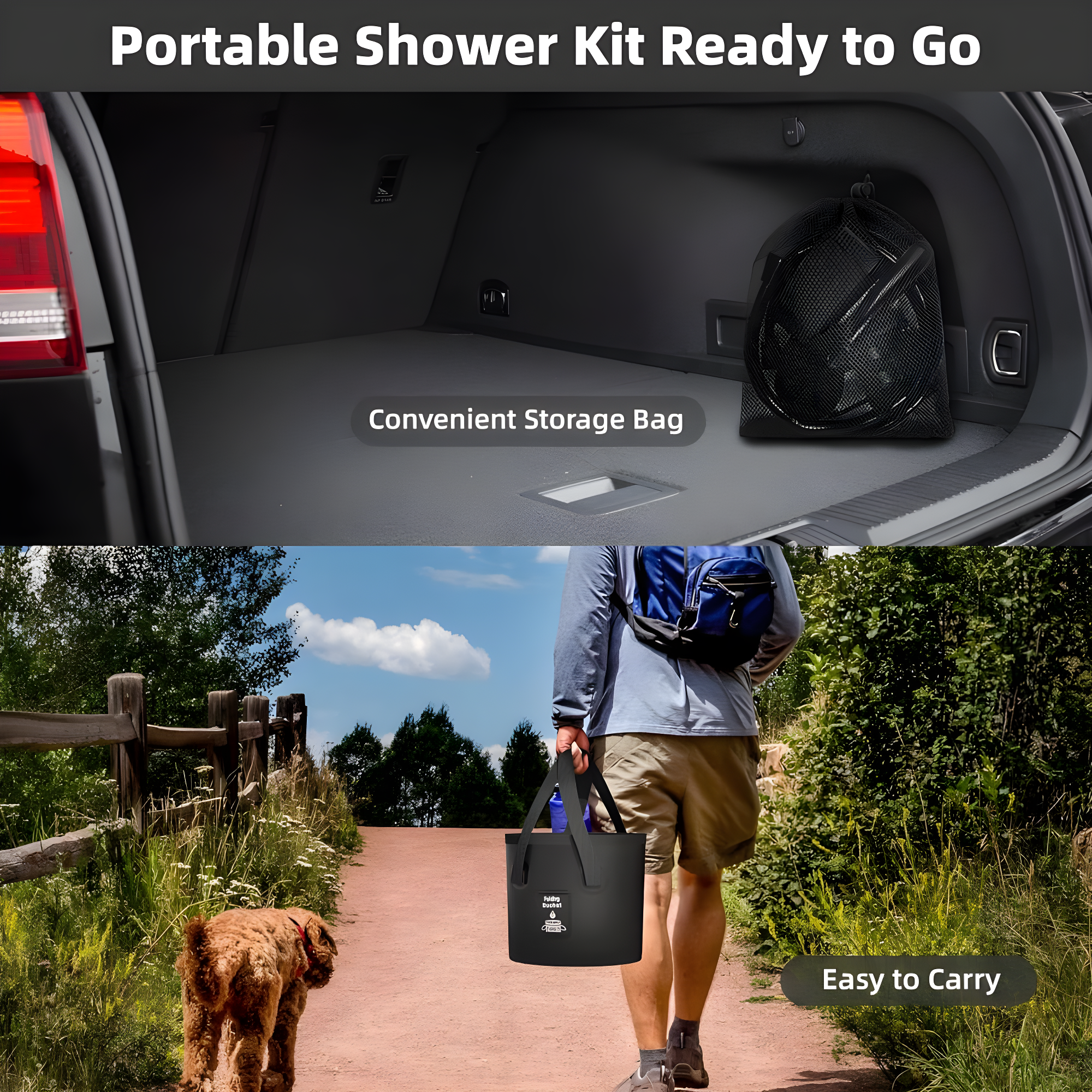 Portable Camping Shower, 6000mAh Rechargeable Shower Pump, Filtered Shower Head & 5 Gallons Foldable Bucket, Outdoor Shower for Hiking, Beach, Travel, Pet Bath, Car Washing, Surf & Boat Cleaning