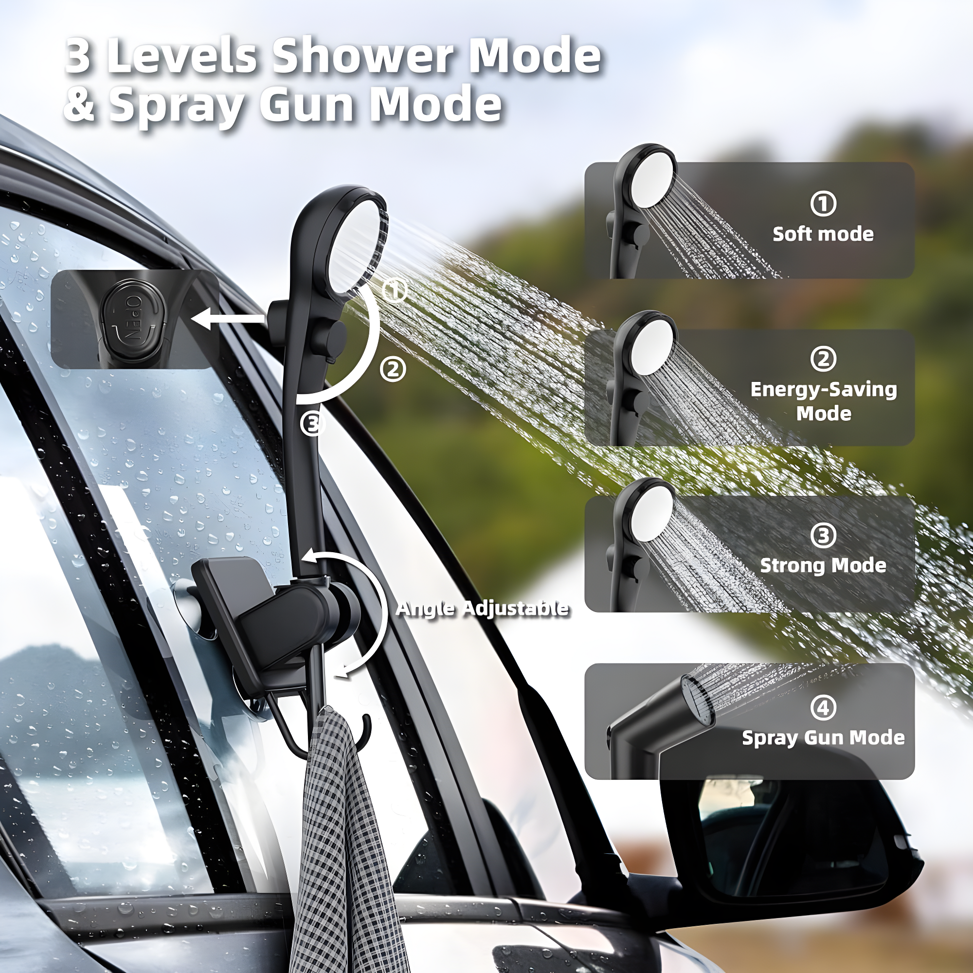 Portable Camping Shower, 6000mAh Rechargeable Shower Pump, Filtered Shower Head & 5 Gallons Foldable Bucket, Outdoor Shower for Hiking, Beach, Travel, Pet Bath, Car Washing, Surf & Boat Cleaning