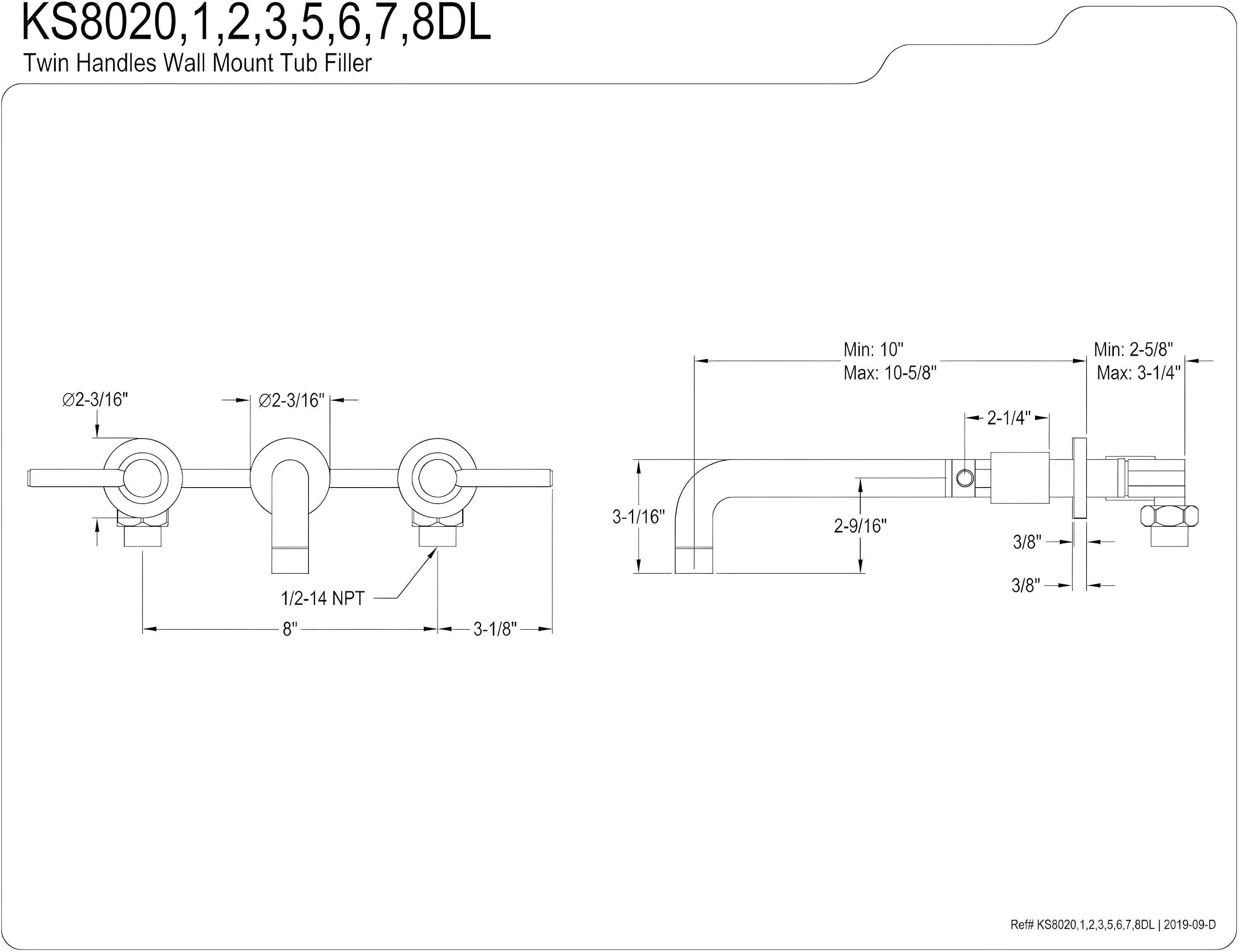 Kingston Brass KS8028DL Kingston Brass Concord Two-Handle 3-Hole Wall Mount Roman Tub Faucet
