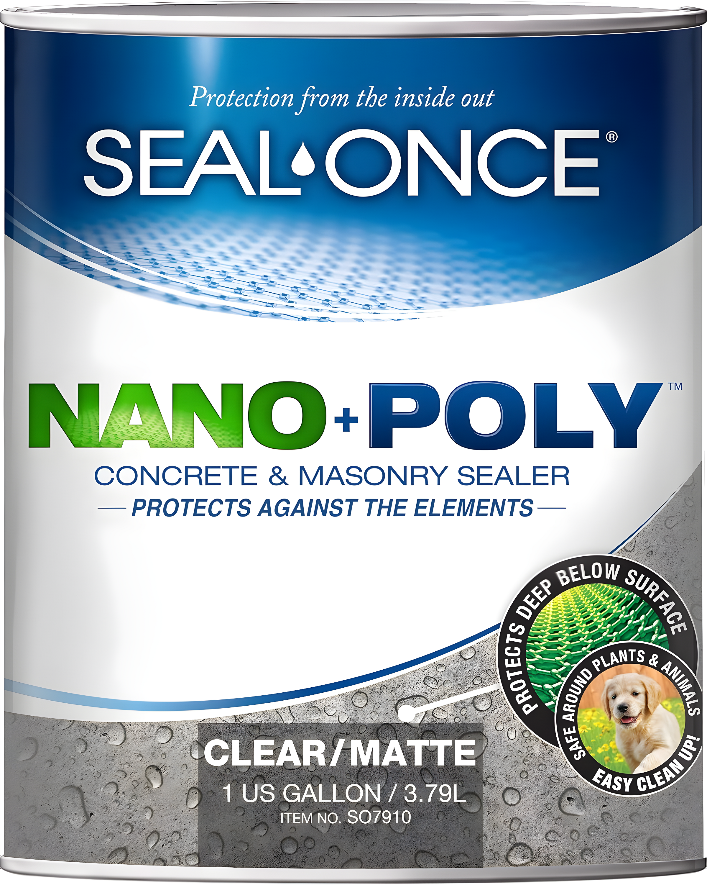 SEAL-ONCE Nano + Poli Hormigón y Mampostería Penetrante Sellador E Impermeabilizante, 1 Galón, VOC Baja, a Base de Agua With Poliuretano - Proteger Entradas, patios, Hormigón Estampado, Ladrillos y Adoquines.
