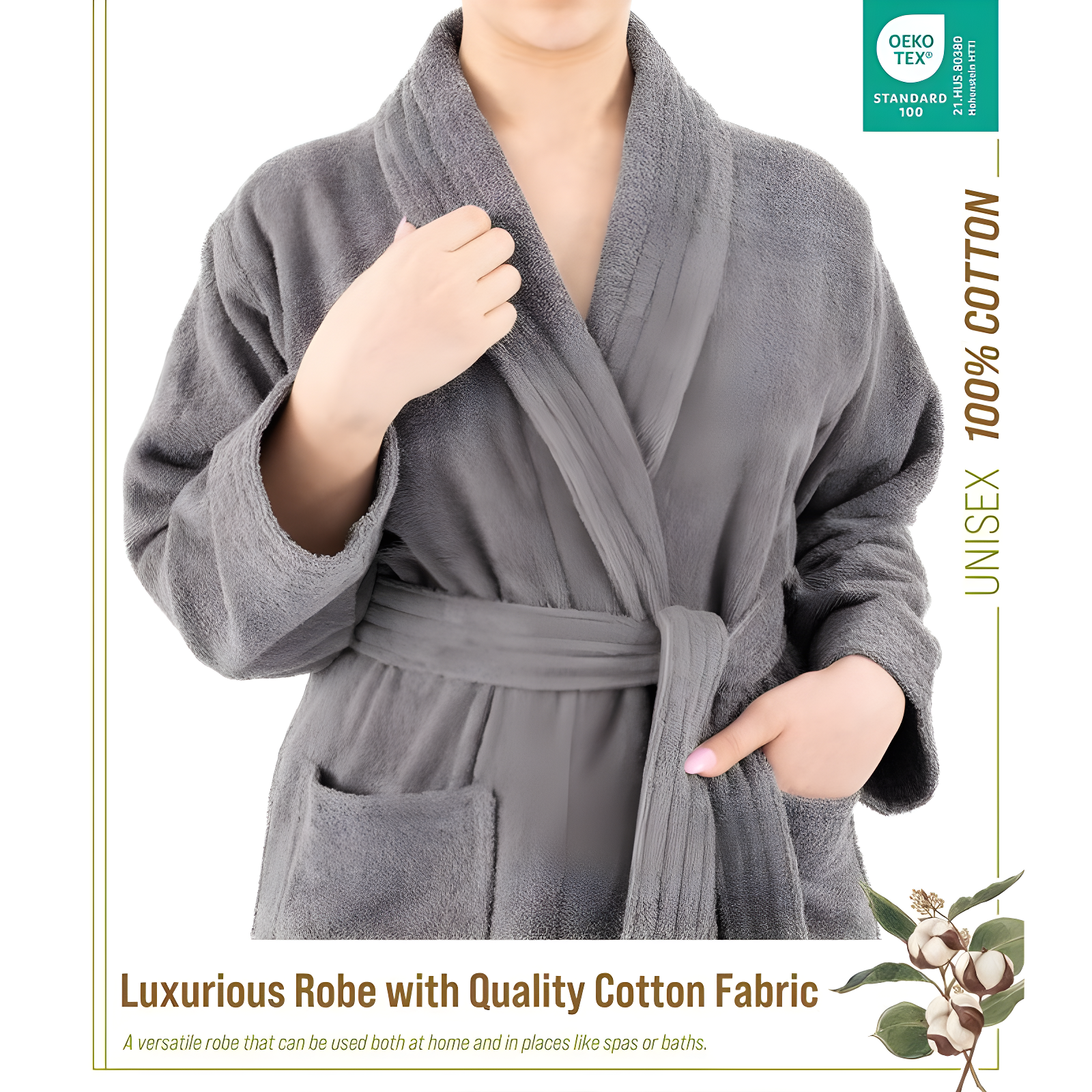 American Soft Linen, 100% Cotton Robes for Women and Men, 1 Piece Soft Lightweight Adult Couple Bathrobes, Medium - Gray