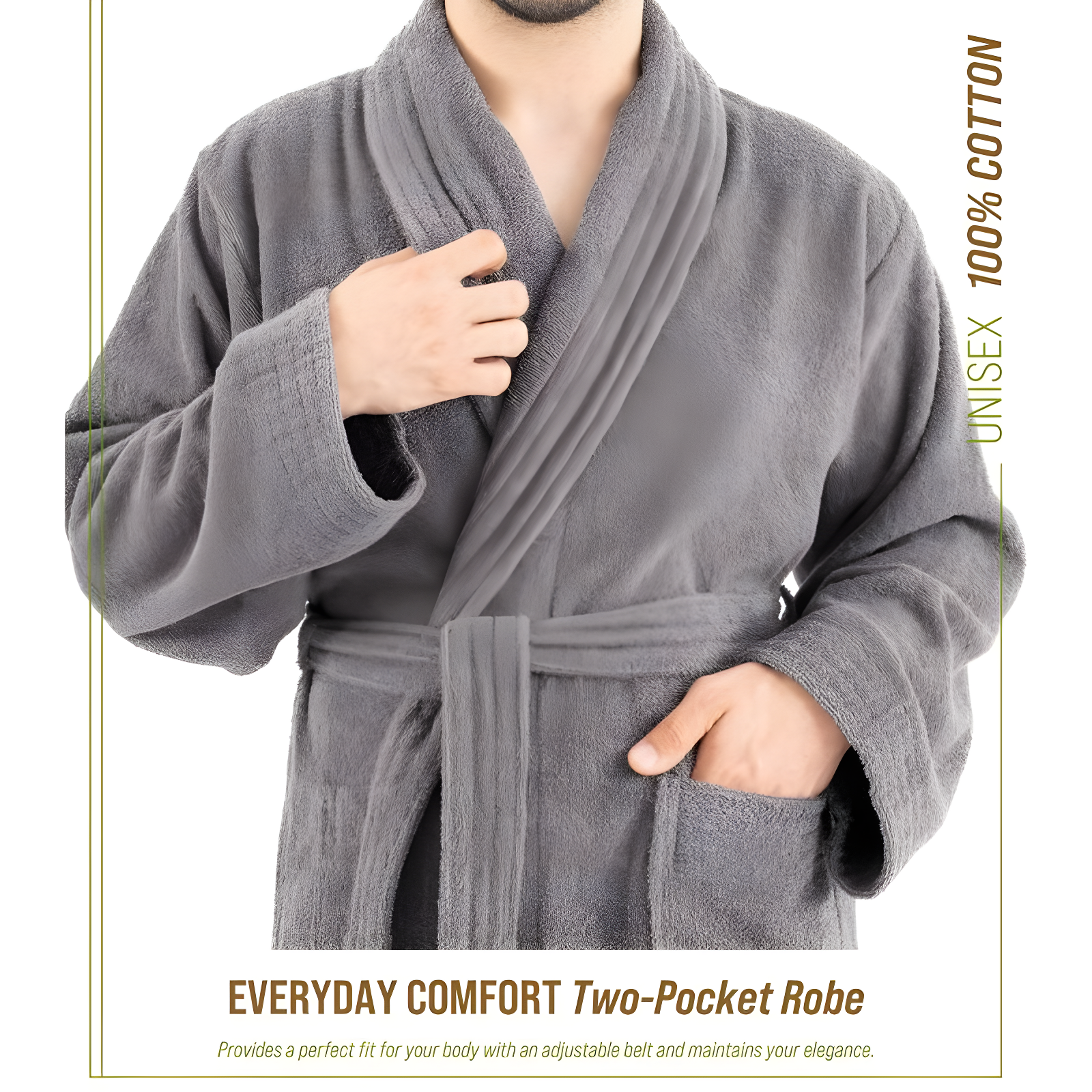 American Soft Linen, 100% Cotton Robes for Women and Men, 1 Piece Soft Lightweight Adult Couple Bathrobes, Medium - Gray