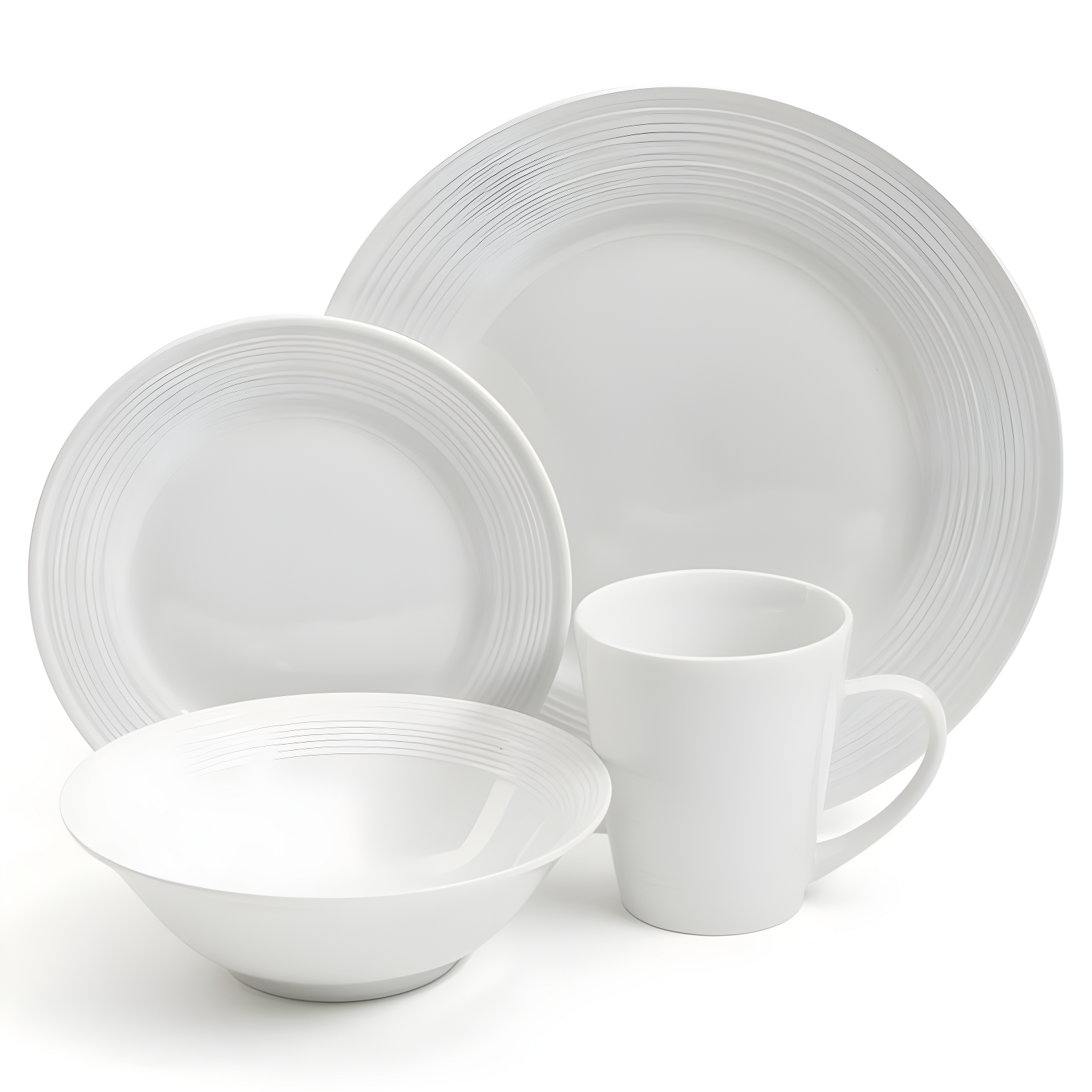 Gibson Home Embossed Buffet 16 Piece Ceramic Dinnerware Set in White