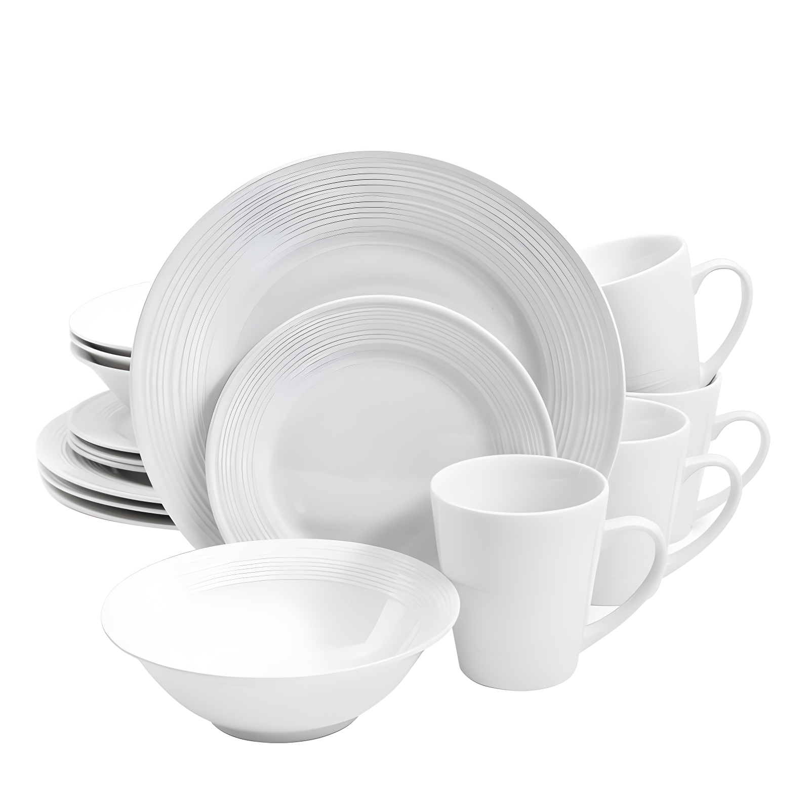 Gibson Home Embossed Buffet 16 Piece Ceramic Dinnerware Set in White