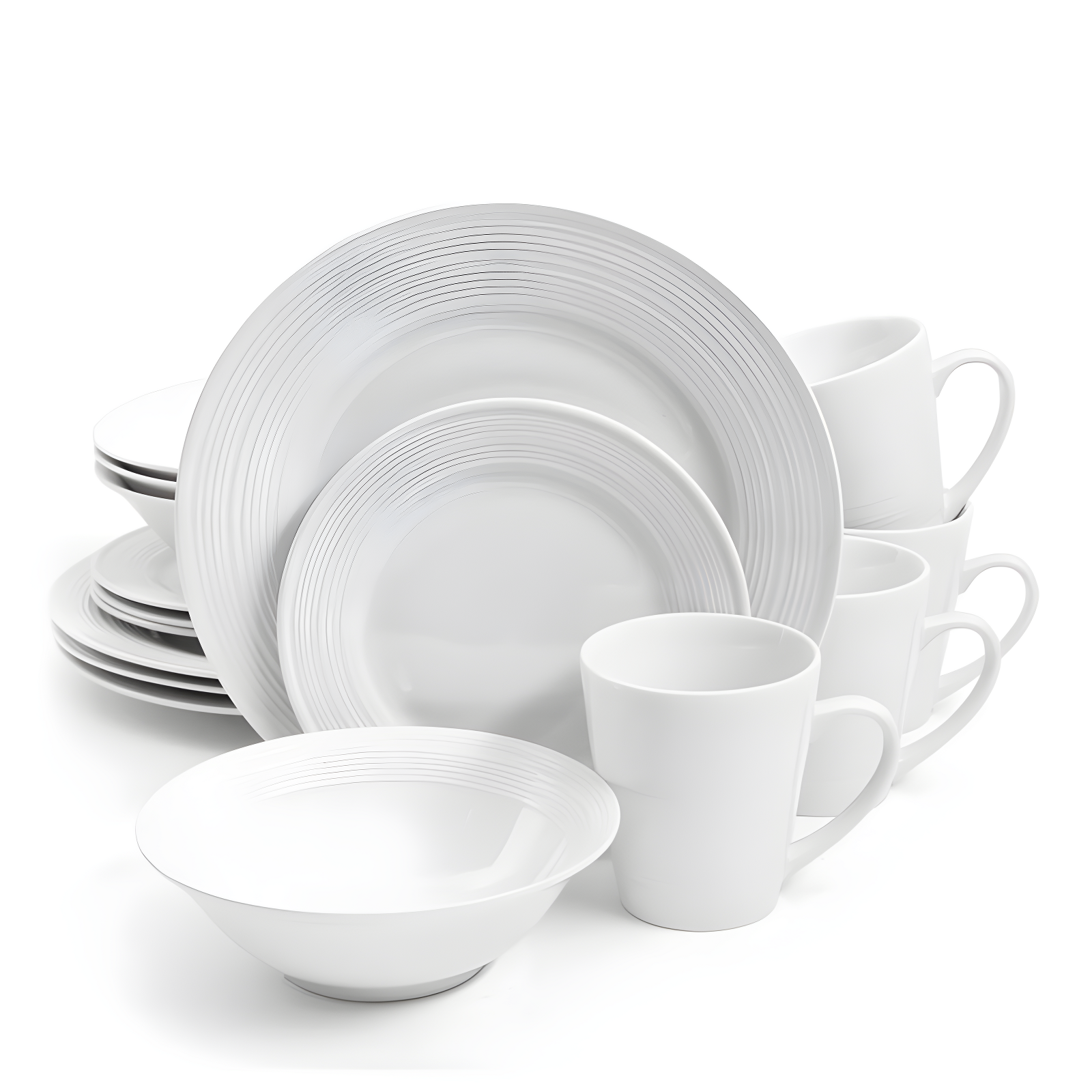 Gibson Home Embossed Buffet 16 Piece Ceramic Dinnerware Set in White