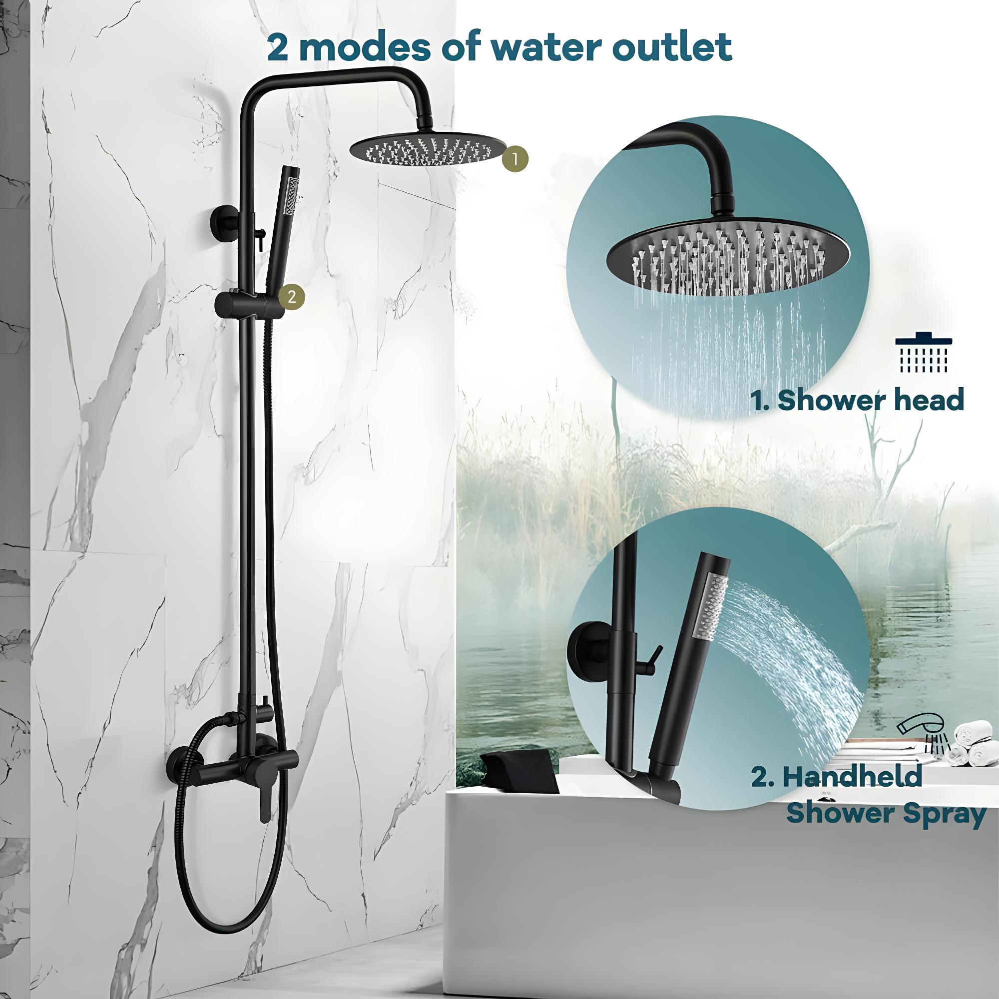 Outdoor Shower Fixture SUS304 Shower Faucet Combo Set Stainless Steel 8 Rainfall Shower Head