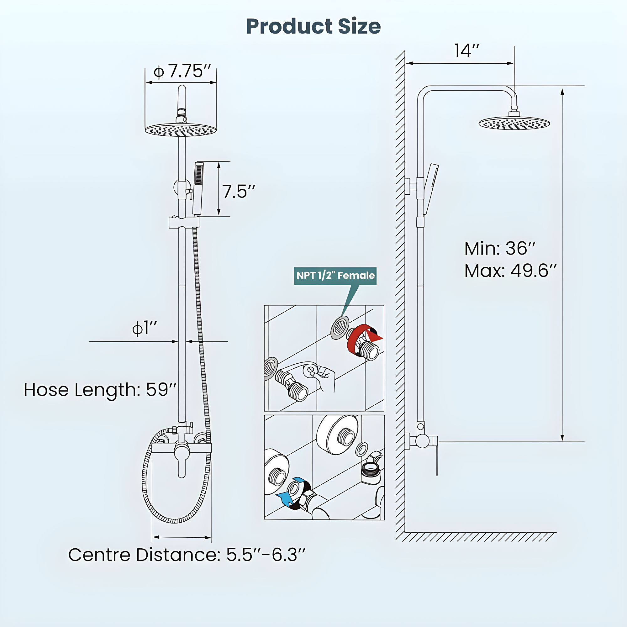 Outdoor Shower Fixture SUS304 Shower Faucet Combo Set Stainless Steel 8 Rainfall Shower Head