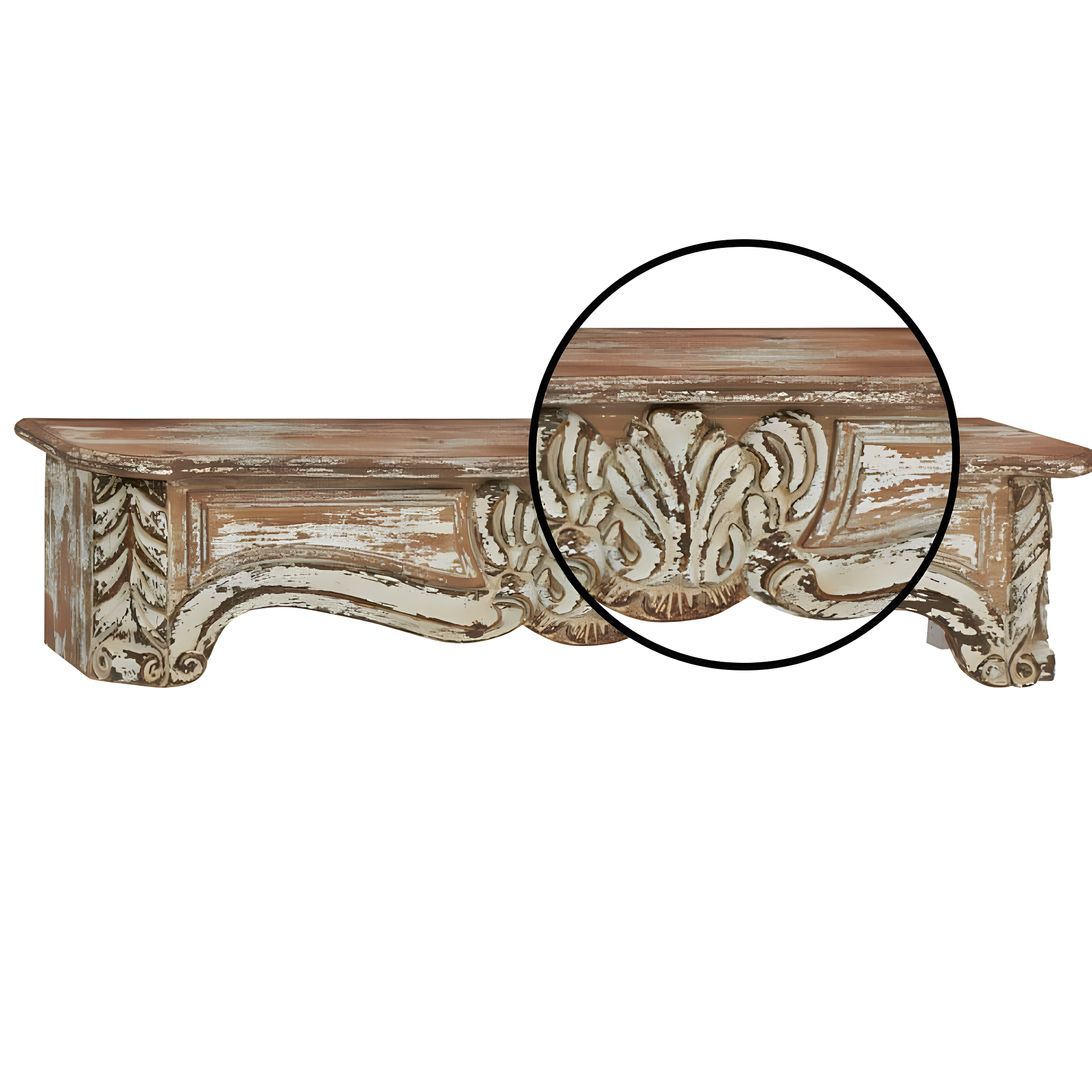 One Allium Way® Goodland White Wood 1 Shelf Scroll Wall Shelf 36" x 6" x 9"