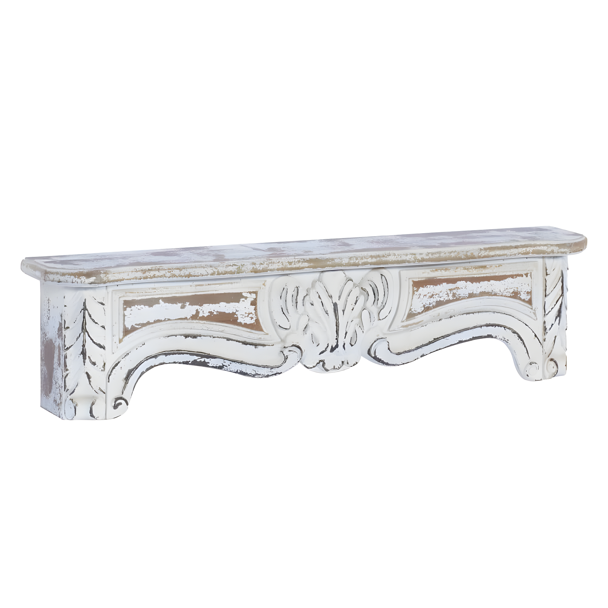 One Allium Way® Goodland White Wood 1 Shelf Scroll Wall Shelf 36" x 6" x 9"