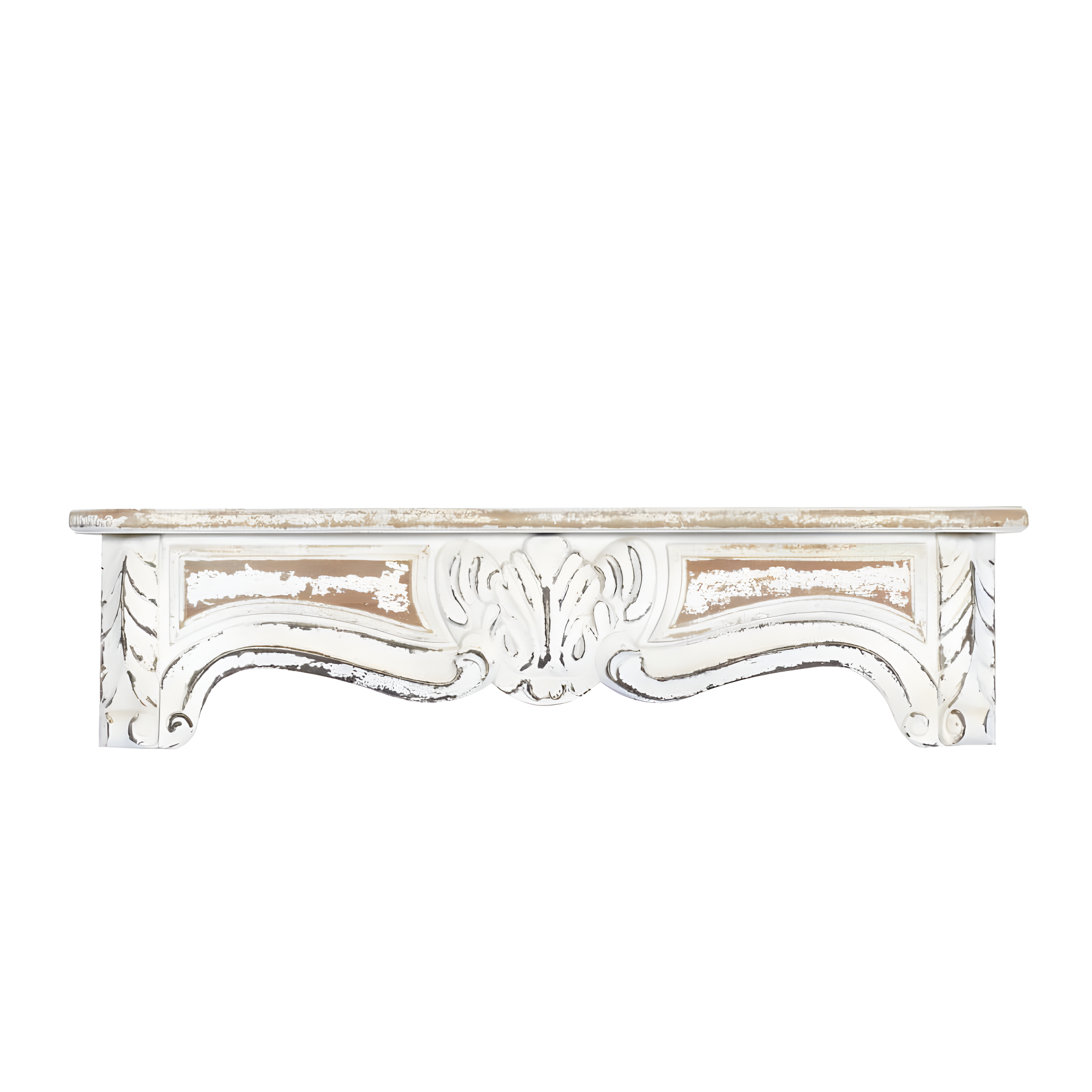 One Allium Way® Goodland White Wood 1 Shelf Scroll Wall Shelf 36" x 6" x 9"