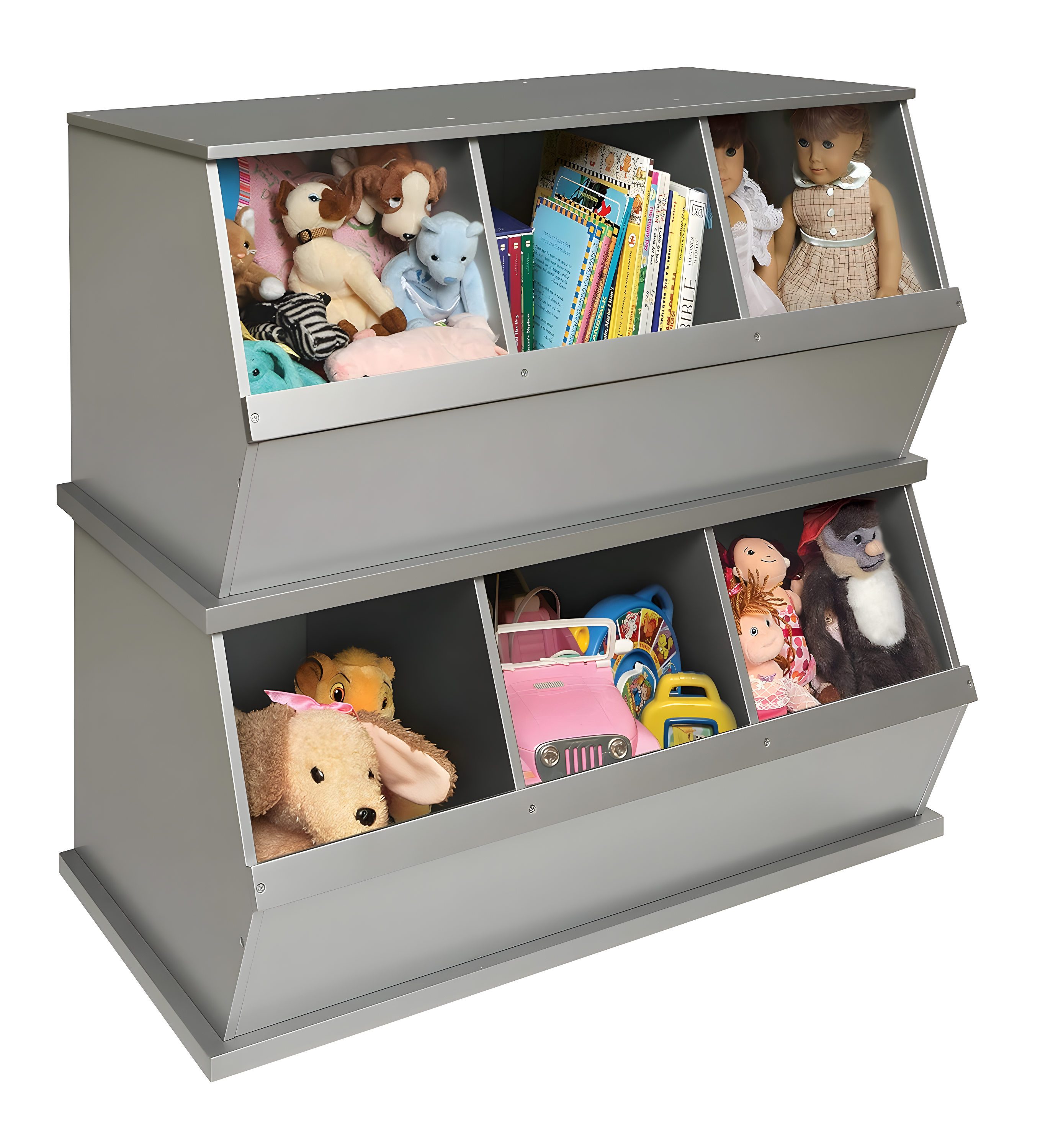 Badger Basket Three Bin Stackable Storage Cubby - Silver