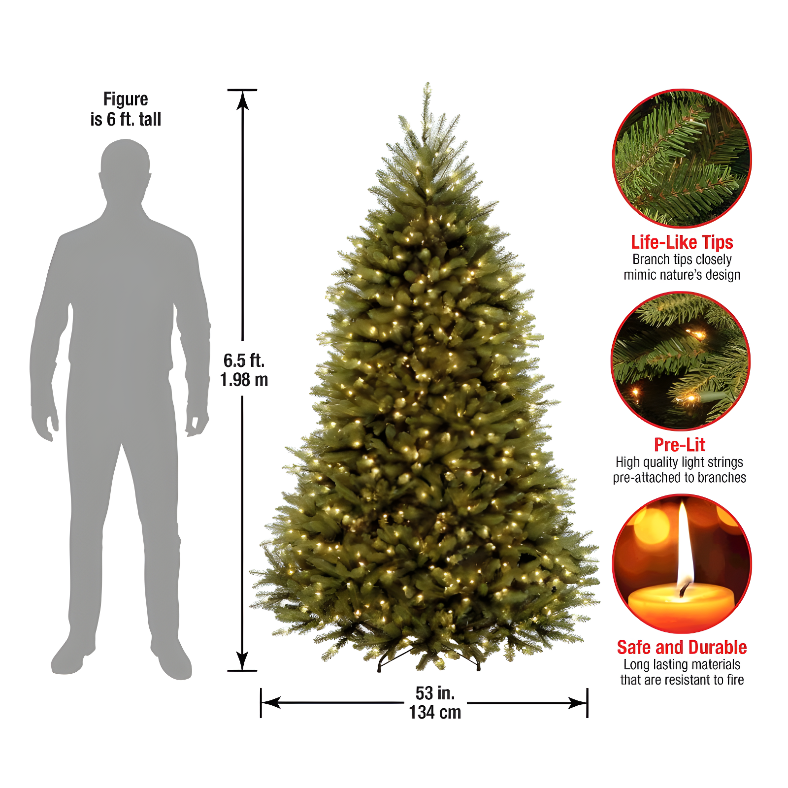 6.5' Prelit Dunhill Fir Artificial Christmas Tree White Lights - National Tree Company