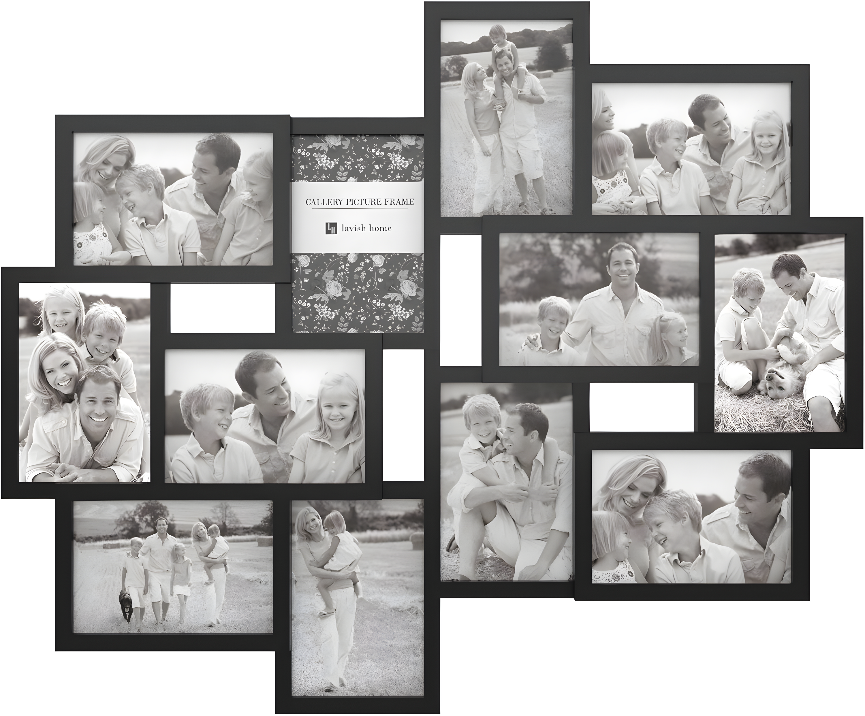 12-Photo Picture Frame Collage - Multi-Picture Wall-Mounted Display Gallery with 12 Openings for 4x6-Inch Photos or Pictures by Lavish Home (Black)