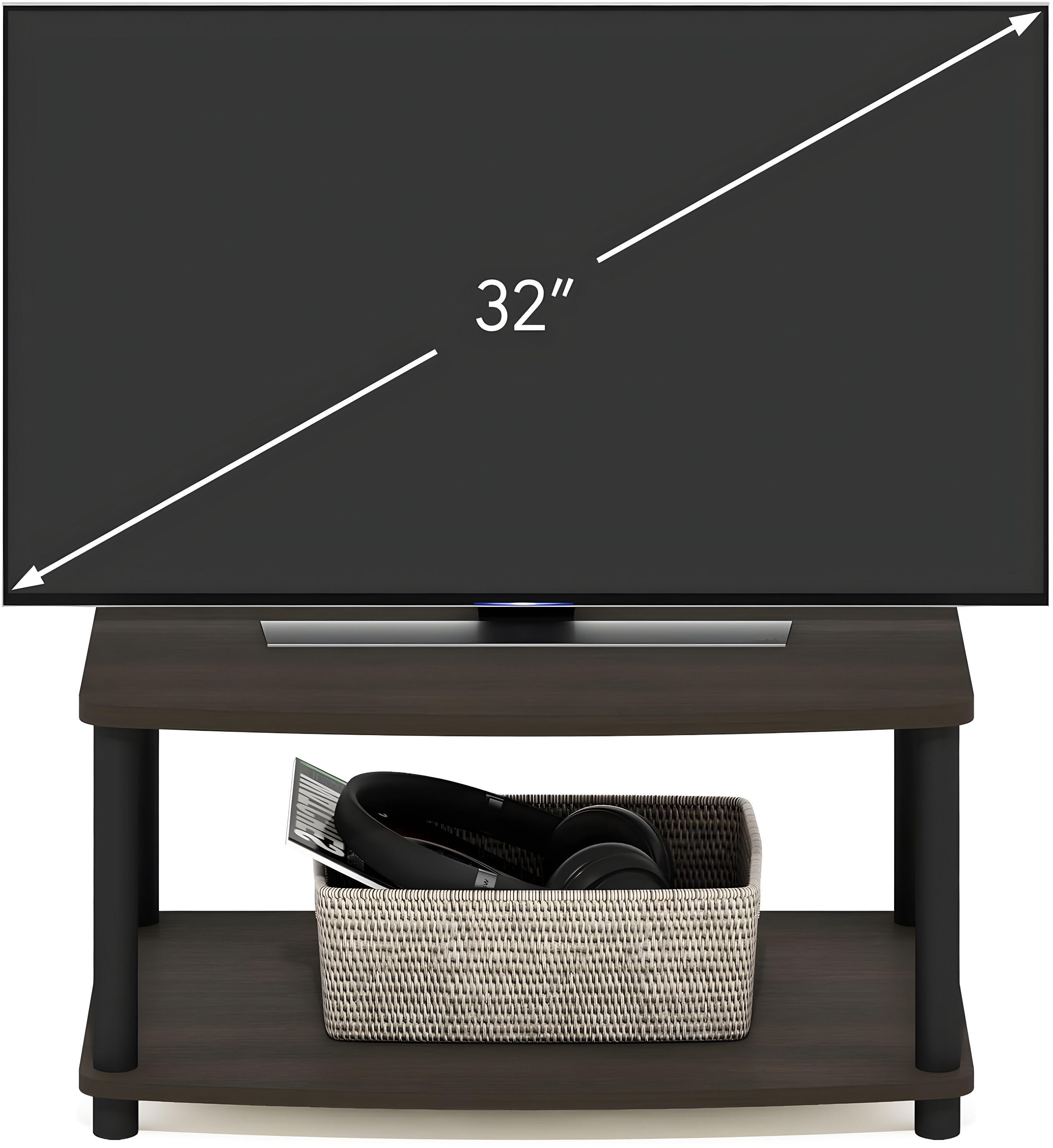 Furinno Industrial No Tools Elevated TV Stands with 2-tier Open Storage Shelves TV Console for TVs up to 25 inch Dark Brown/Black