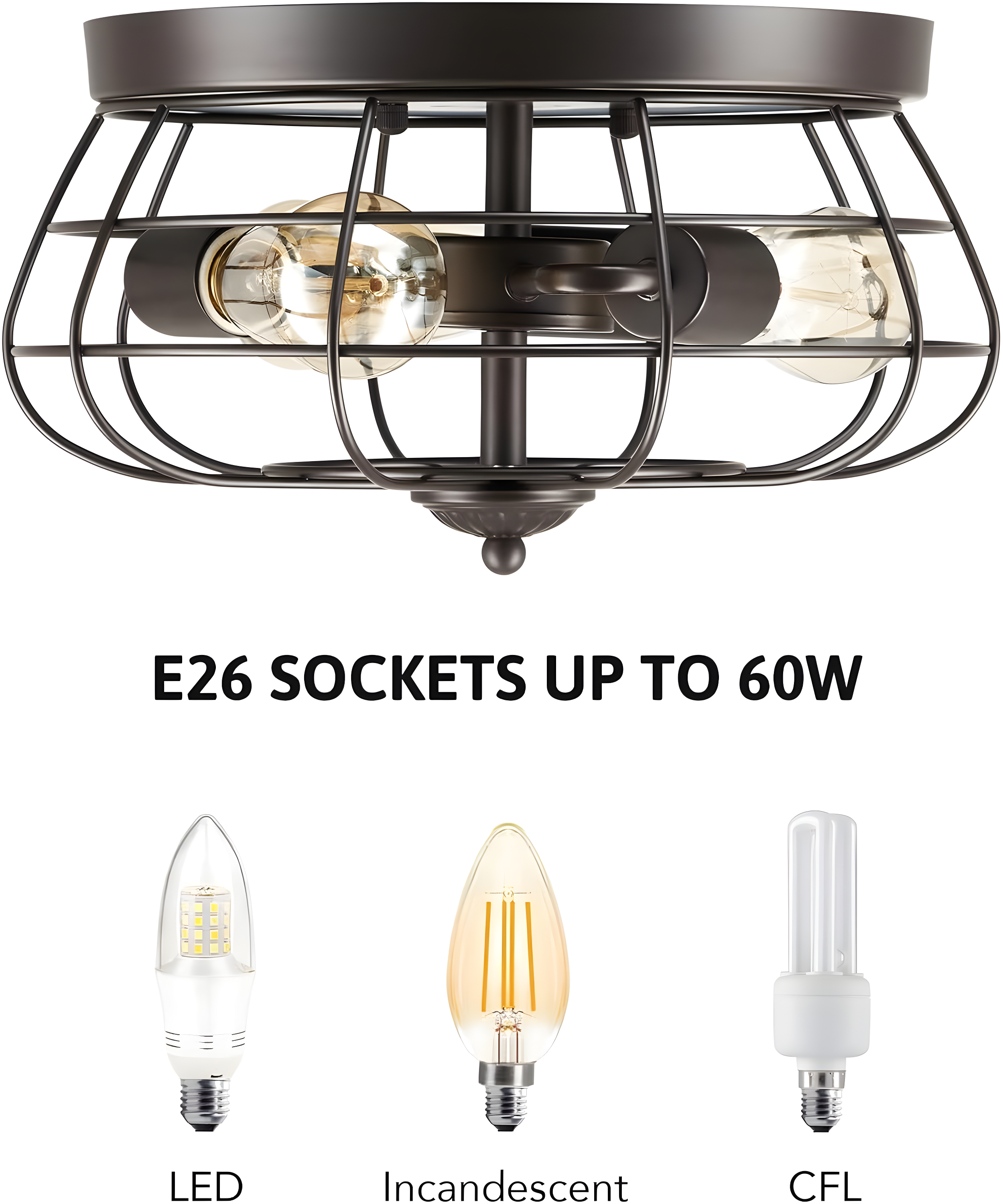 VONLUCE Flush Mount Ceiling Lights, 2-Light Hallway Ceiling Lighting Fixtures, 11 inch Farmhouse Metal Cage Ceiling Lights for Entryway Kitchen, Adjustable Lamp Holders, ETL, 2 pcs, Oil-Rubbed Bronze