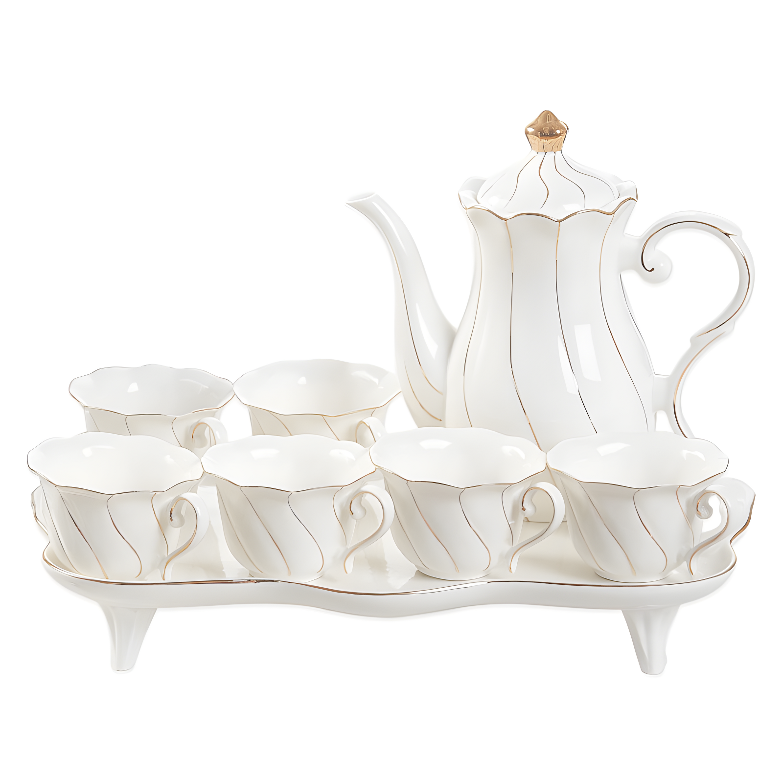 Red Barrel Studio® 14 Pcs Tea Set For 6 With Tea Tray & Spoons, Luxury British Style Tea/Coffee Cup Set With Golden Trim, Beautiful Porcelain Tea Set For Living Room Decor, Tea Party Set, Gift Package - White