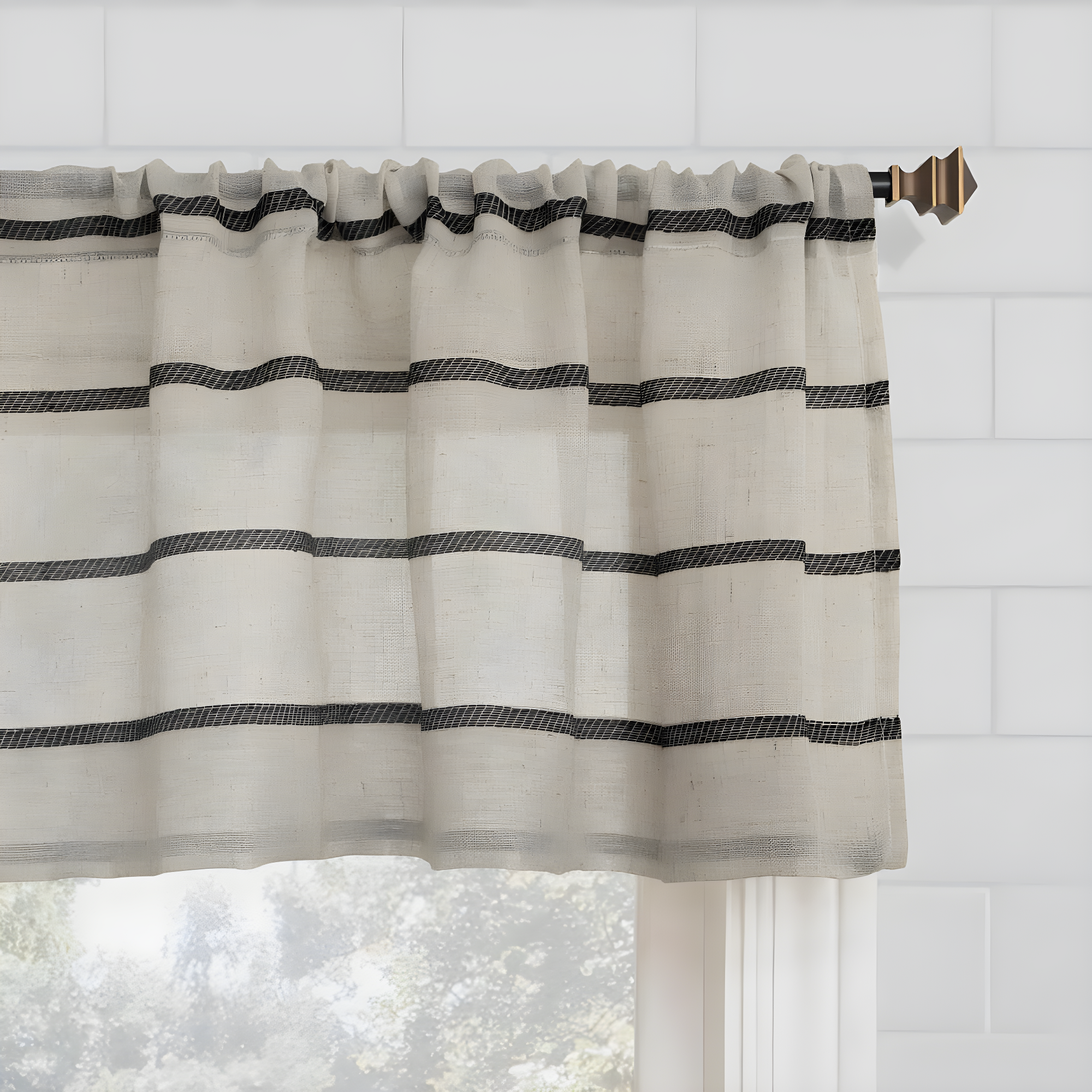 Clean Window Clean Window Aso Twill Stripe Linen Blend Sheer Rod Pocket Kitchen Curtain Valance