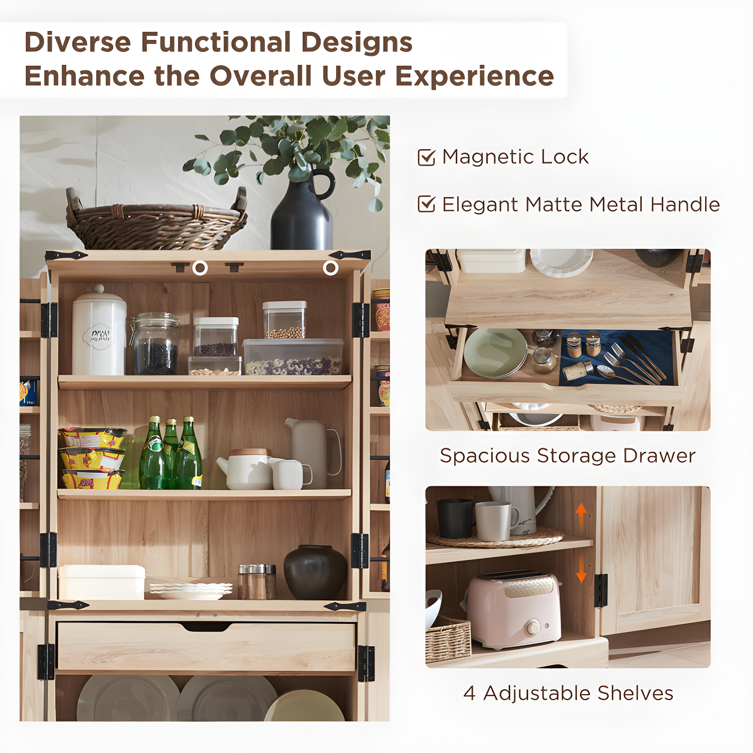 Aaleah 72'' Kitchen Pantry With Classified Pantry Door, Storage Cabinet with Organizer, Drawer