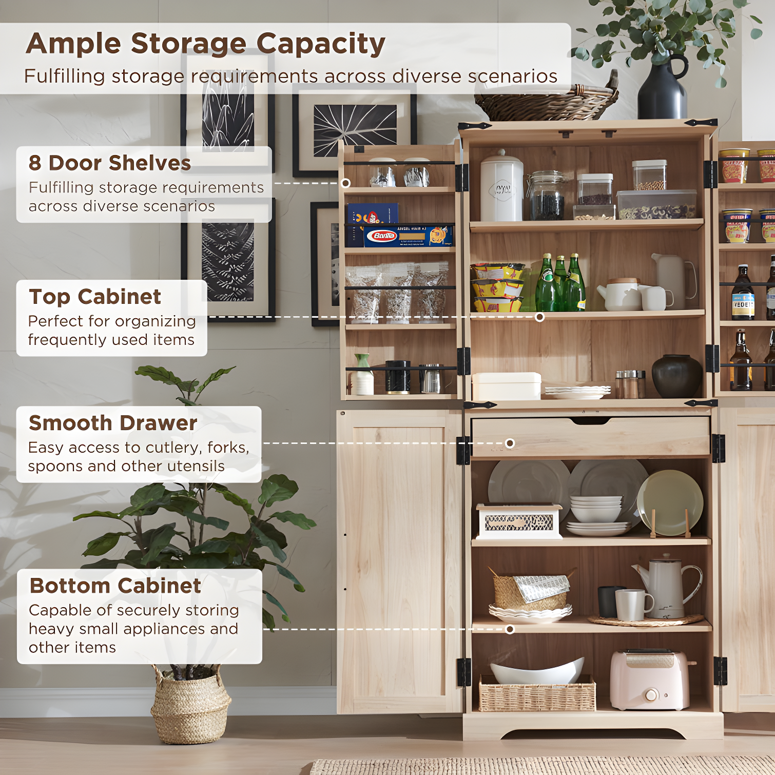 Aaleah 72'' Kitchen Pantry With Classified Pantry Door, Storage Cabinet with Organizer, Drawer