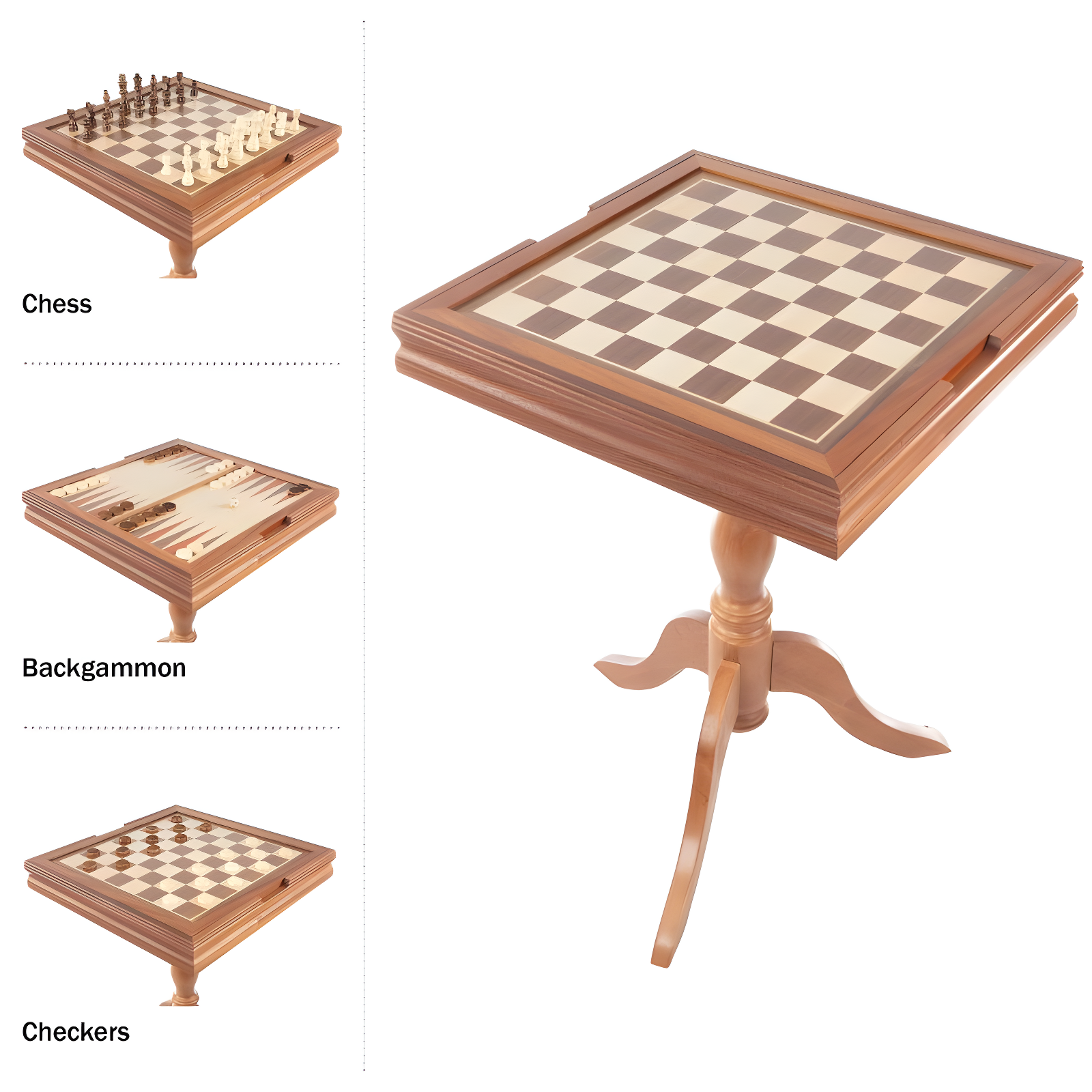 Toy Time Chess and Backgammon Pedestal End Table - Brown