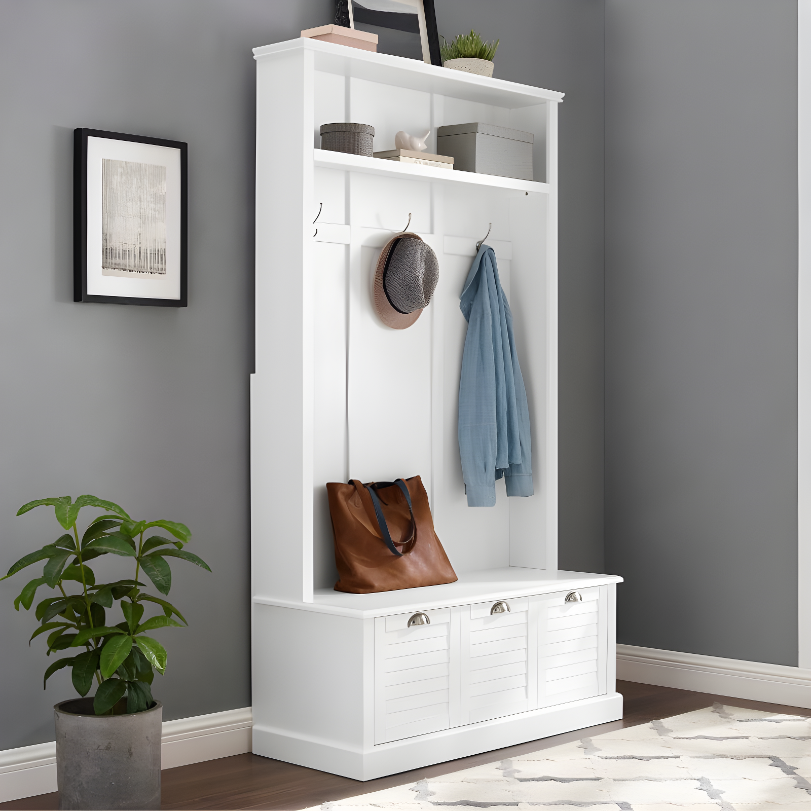Ellison Hall Tree White - Crosley: Organizer Bench with Hooks & Storage Drawer