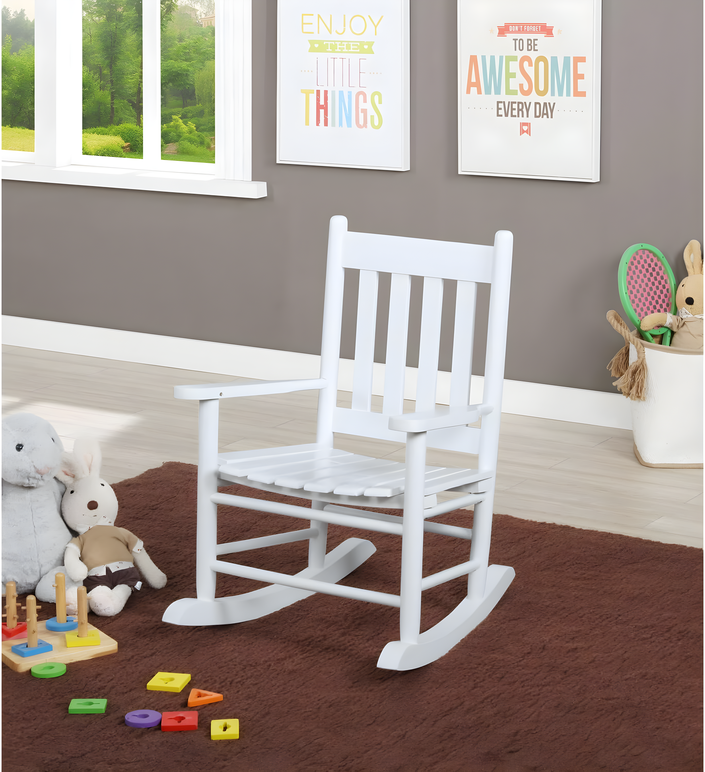 Annie Solid Wood Slat Back Youth Rocking Accent Chair White - Coaster