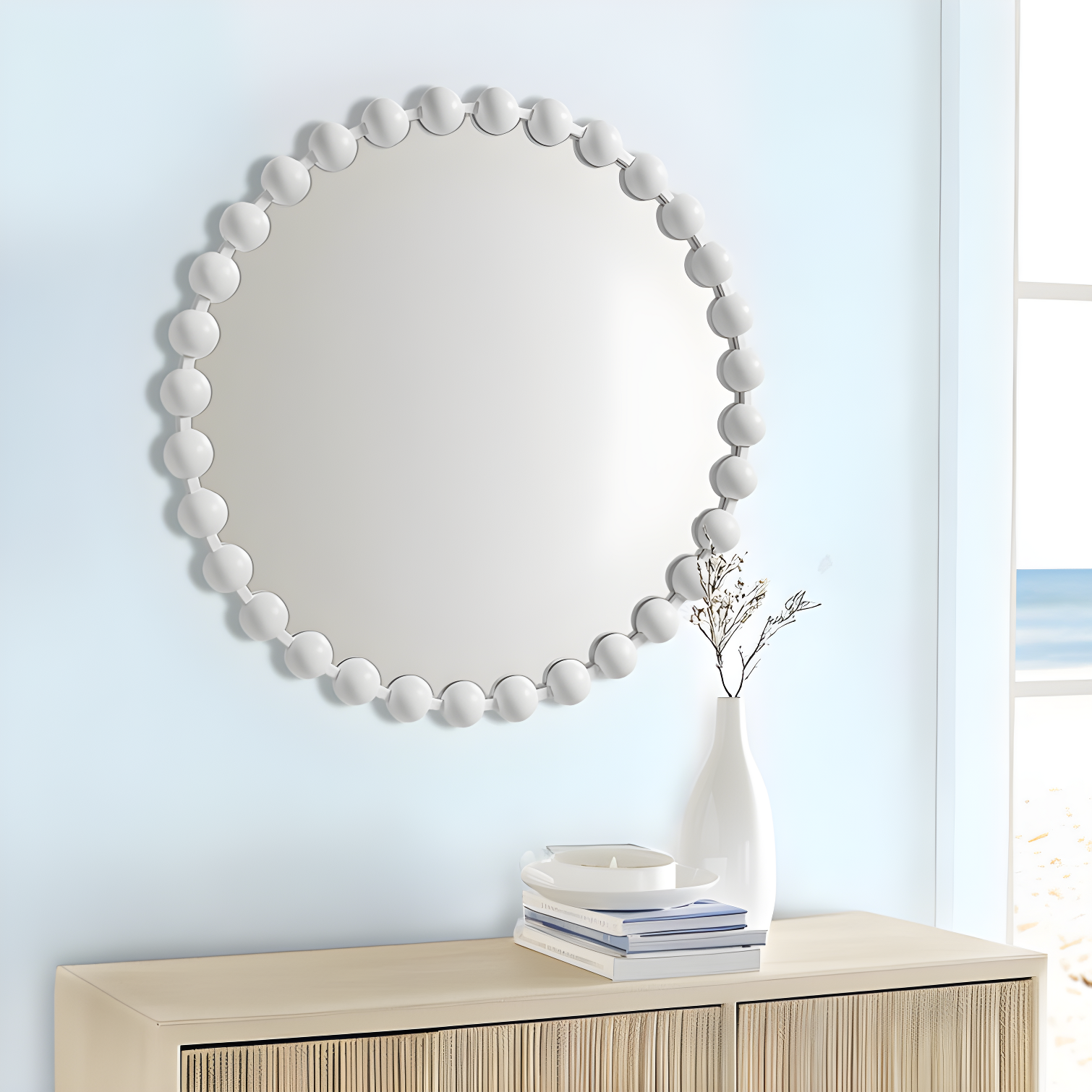 Marlowe Beaded Round Metal Wall Mirror