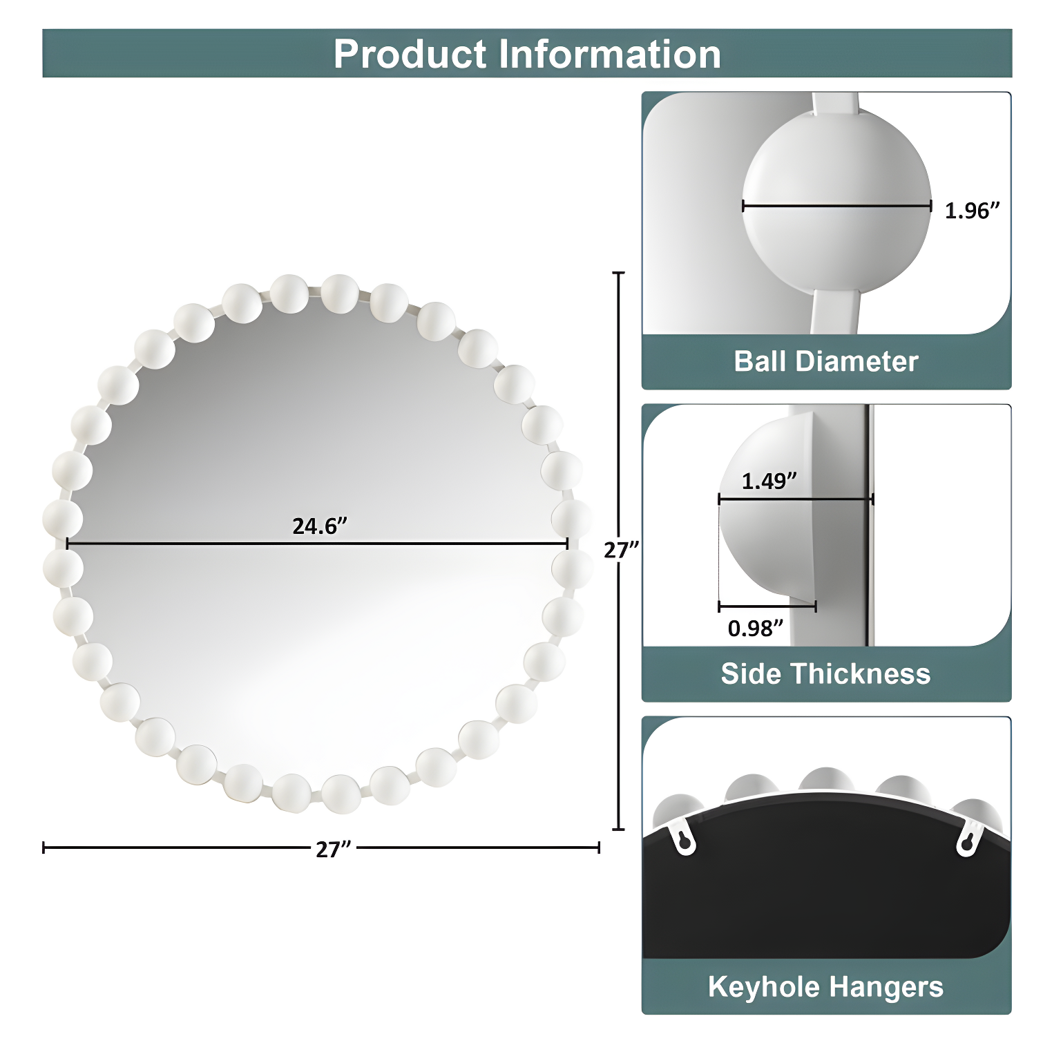 Marlowe Beaded Round Metal Wall Mirror