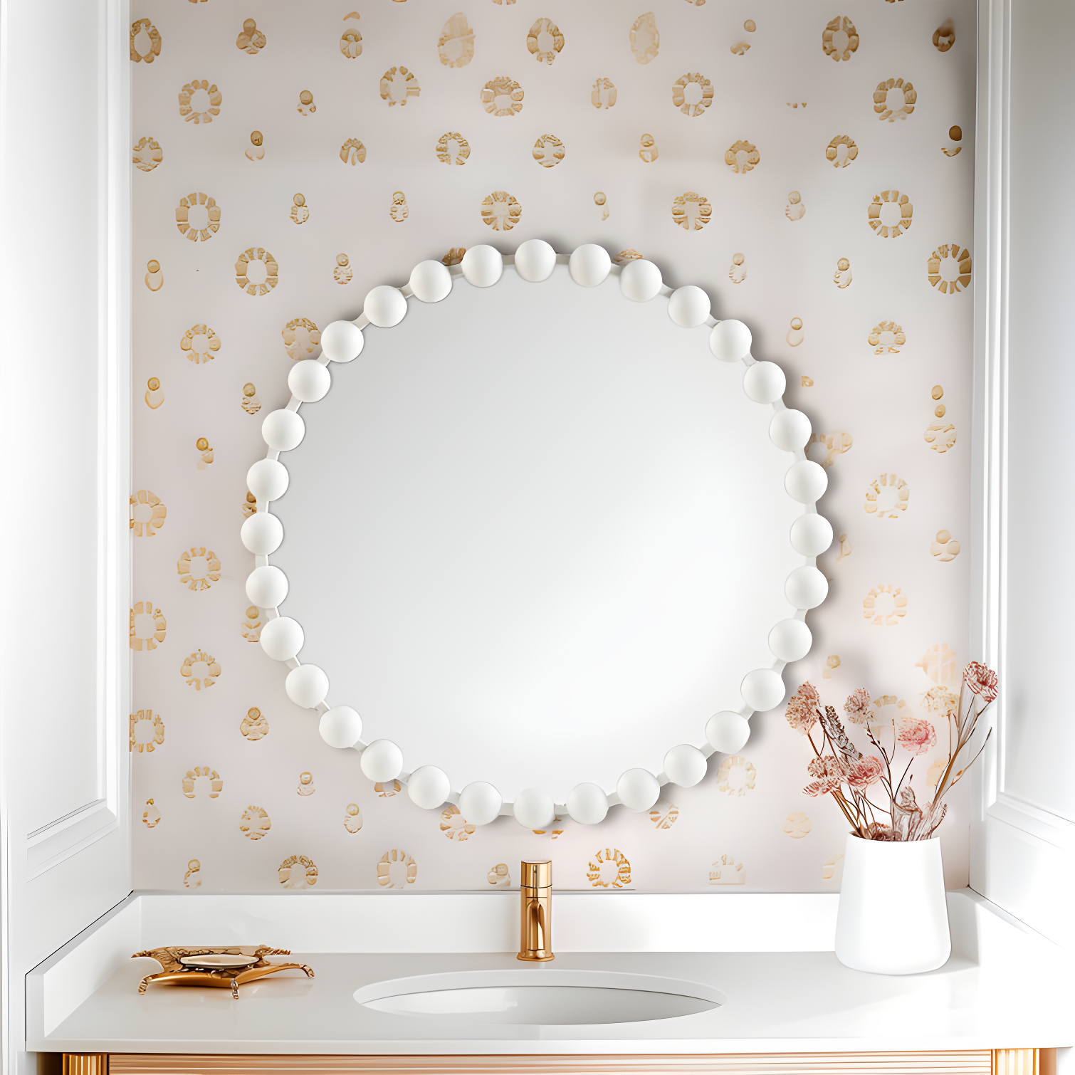Marlowe Beaded Round Metal Wall Mirror