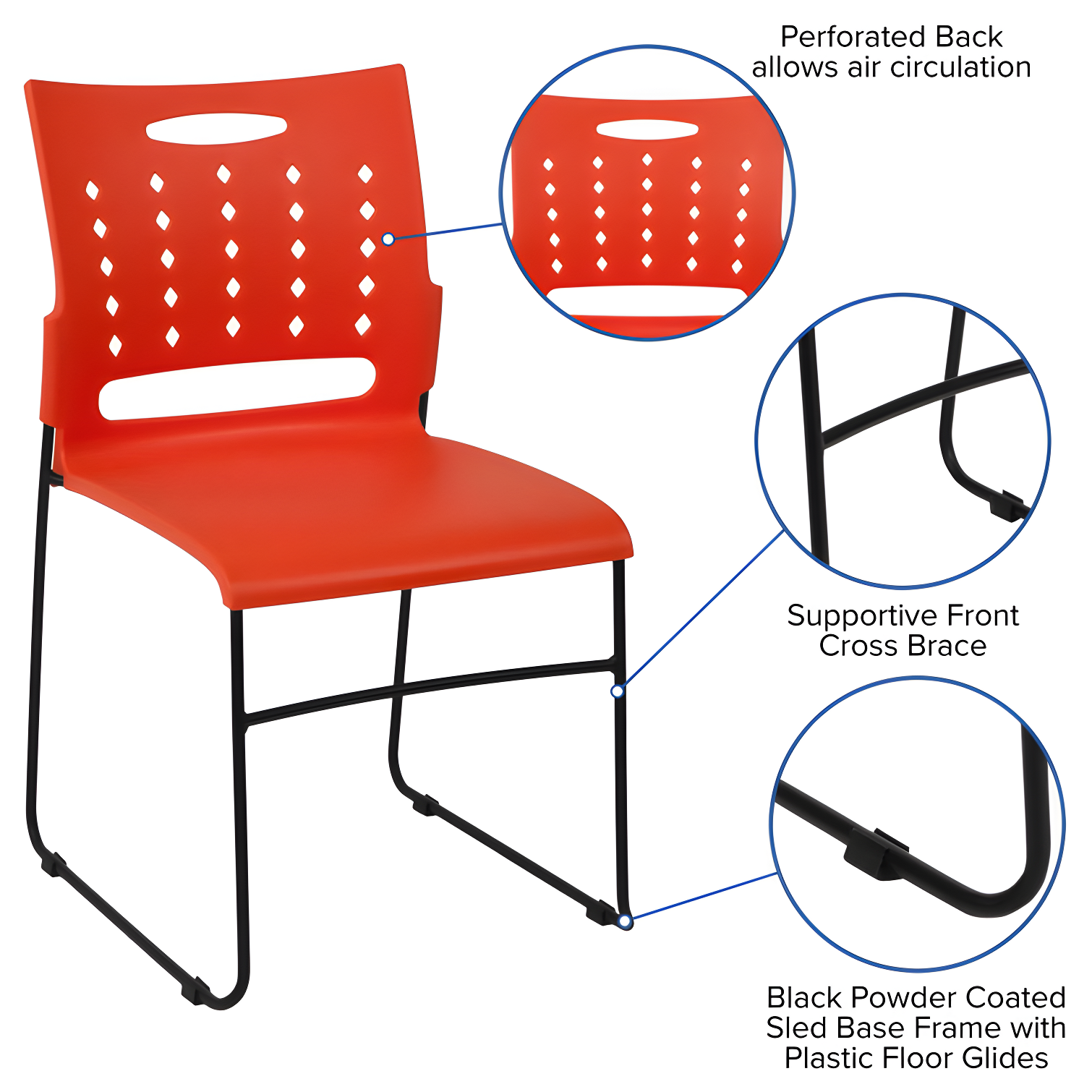 Flash Furniture 881 lb. Capacity Sled Base Stack Chair with Carry Handle and Air-Vent Back