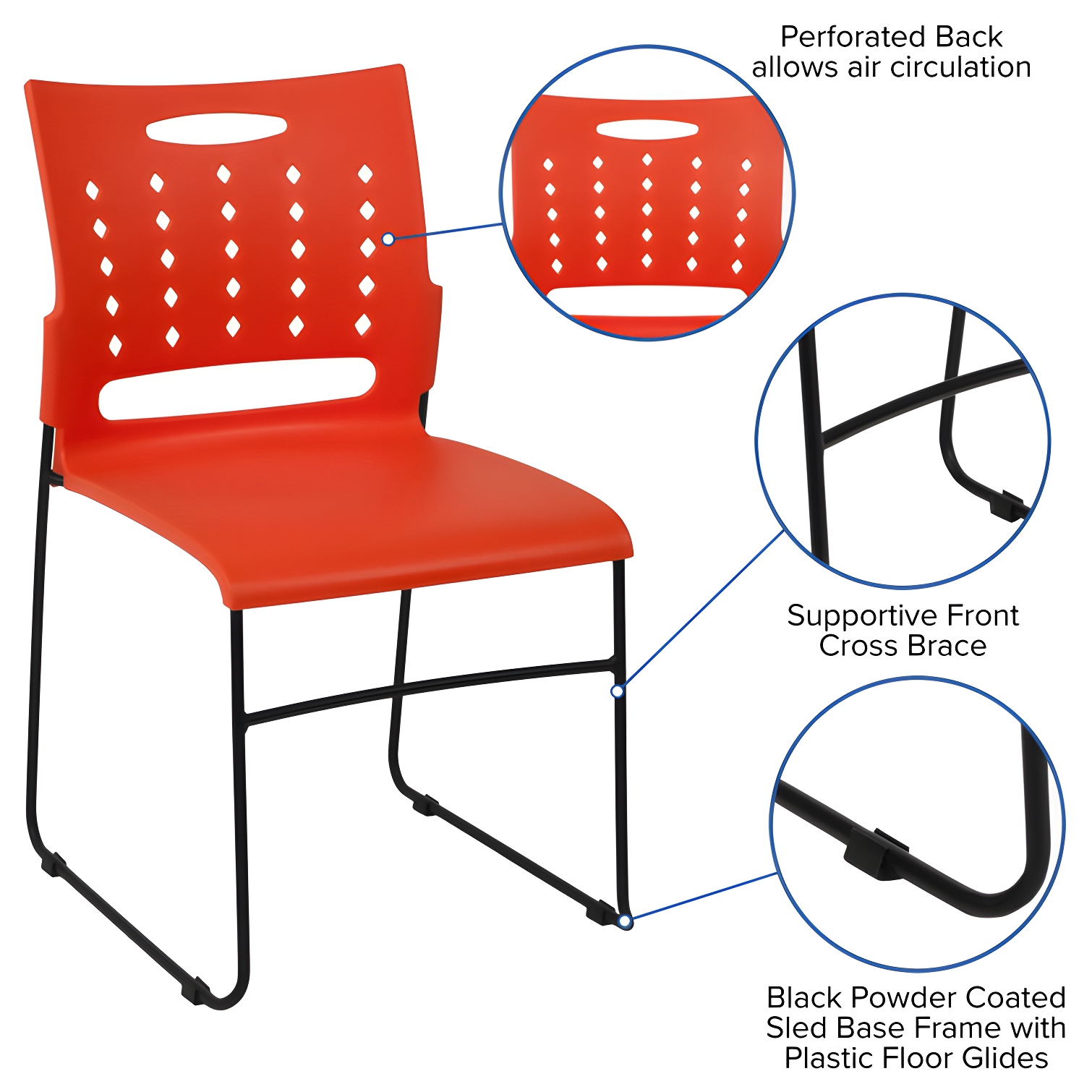 Flash Furniture 881 lb. Capacity Sled Base Stack Chair with Carry Handle and Air-Vent Back