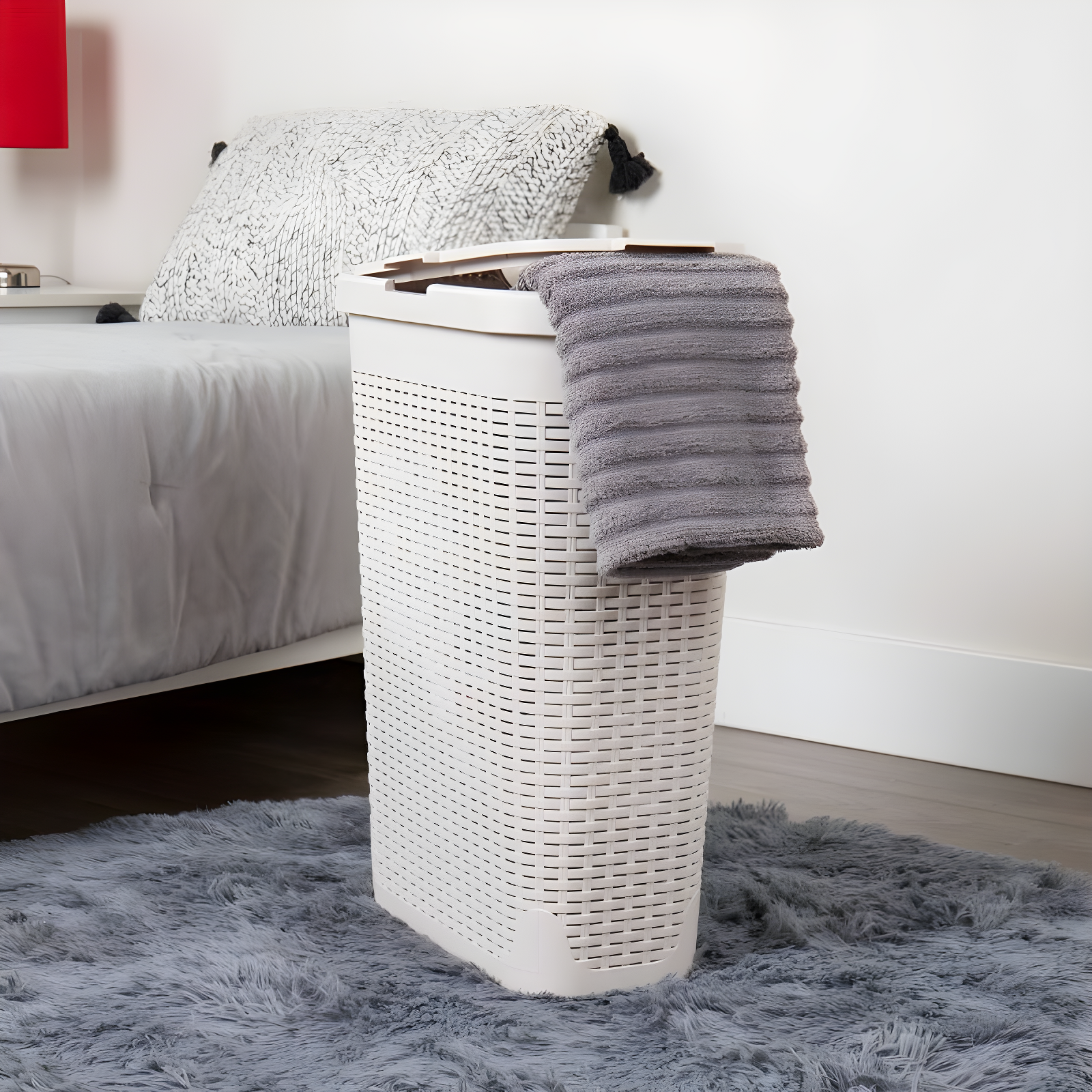 Mind Reader Mind Reader 40L Slim Laundry Hamper, Clothes Basket, Lid, Wicker Design, Plastic
