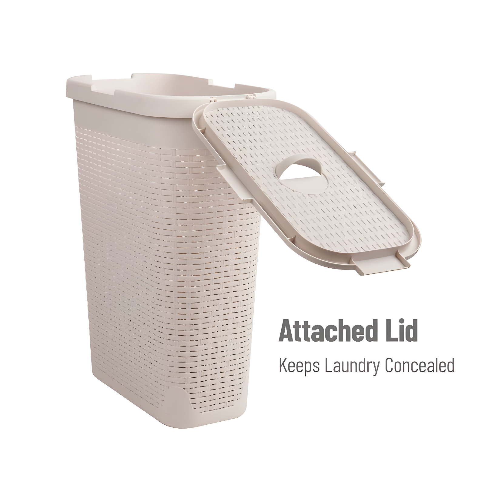 Mind Reader Mind Reader 40L Slim Laundry Hamper, Clothes Basket, Lid, Wicker Design, Plastic