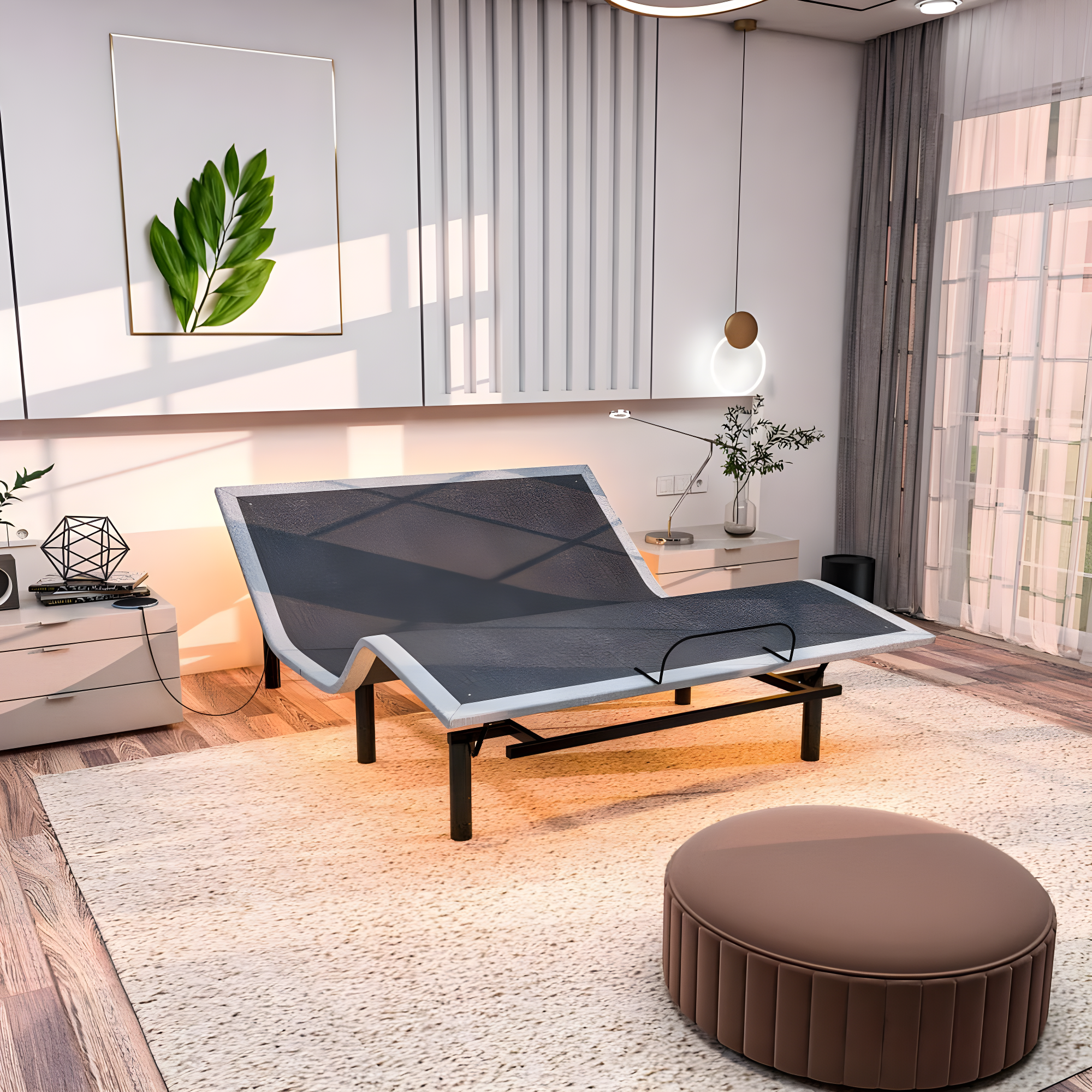 Renanim Serenityflex Adjustable Bed Frame with Electric Dual Massage - USB, Under Bed Light, Zero Gravity, App Control, Head and Foot Incline, Reclining Base Full