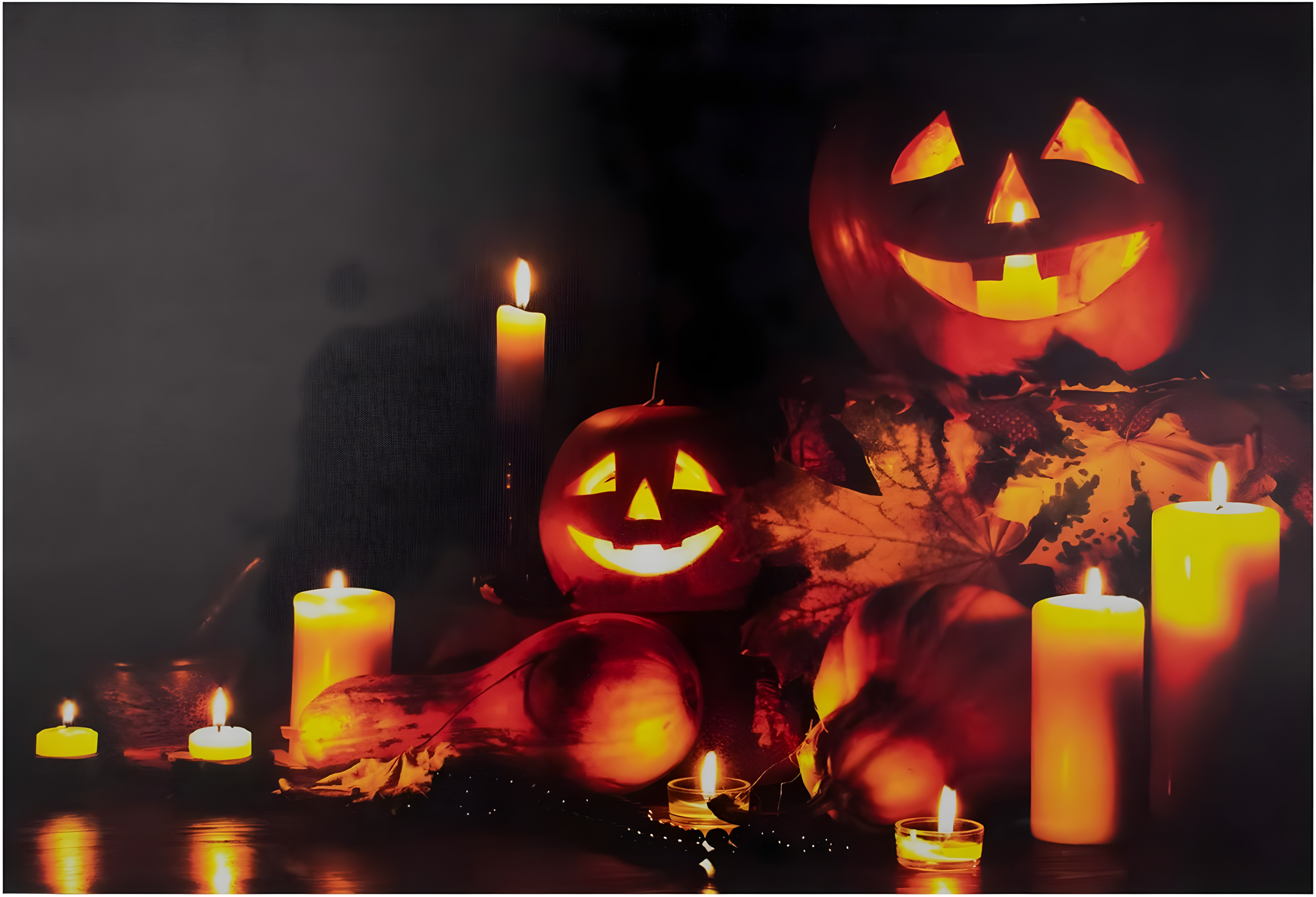 Northlight Seasonal LED Lighted Jack-O-Lanterns and Leaves Halloween Canvas Wall Art 15.75" x 23.5"