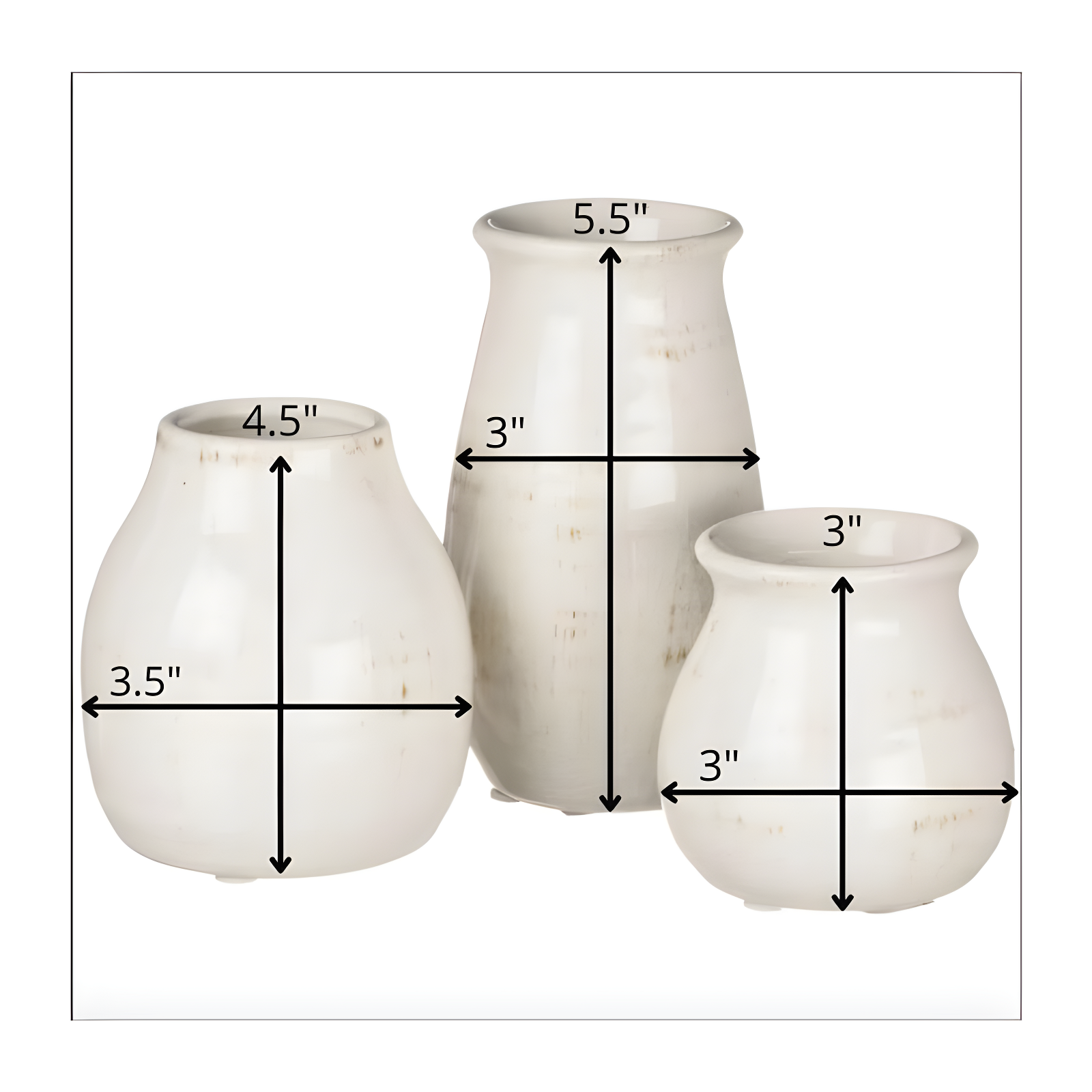 Sullivans Set of 3 Petite Ceramic Vases 3"H, 4.5"H & 5.5"H White