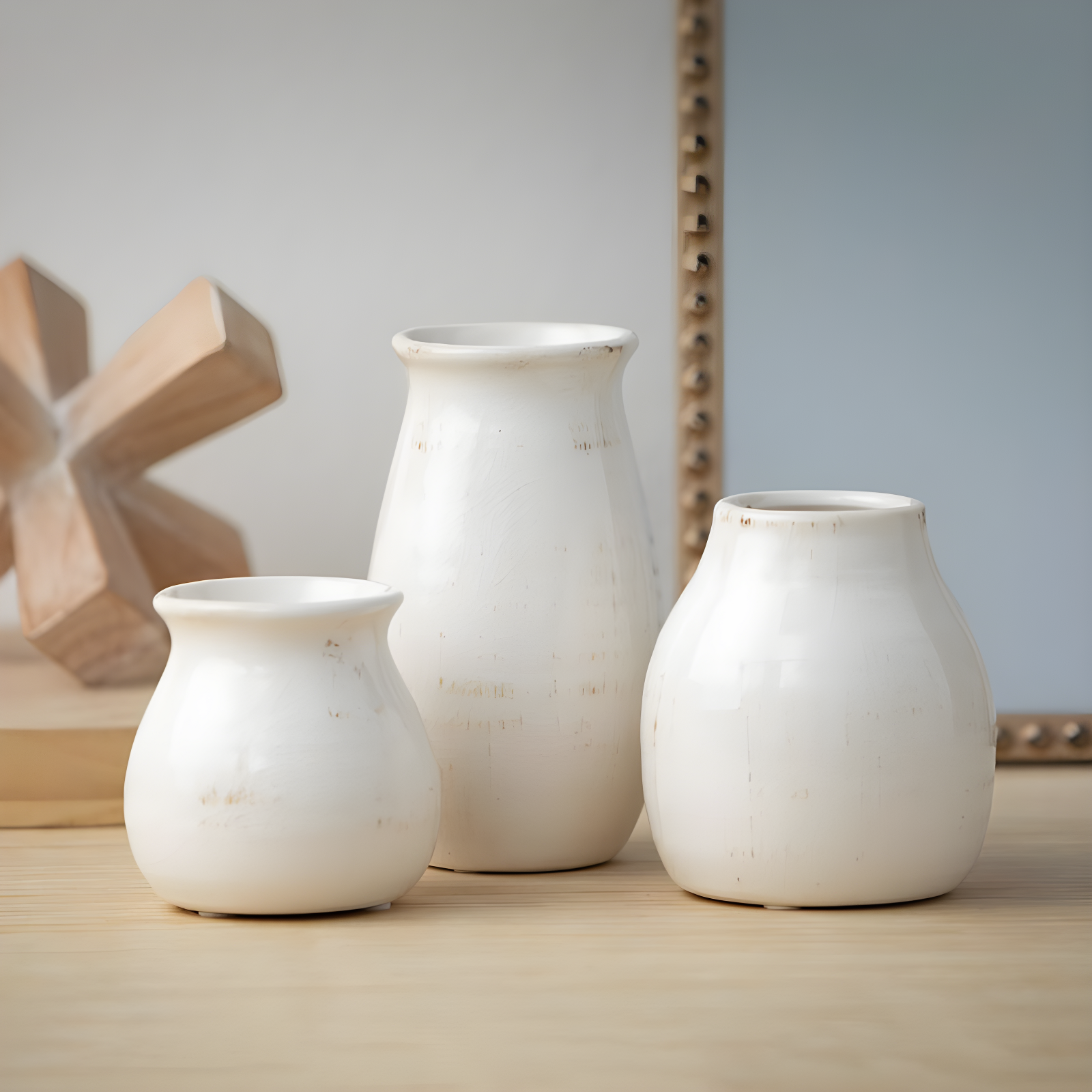 Sullivans Set of 3 Petite Ceramic Vases 3"H, 4.5"H & 5.5"H White