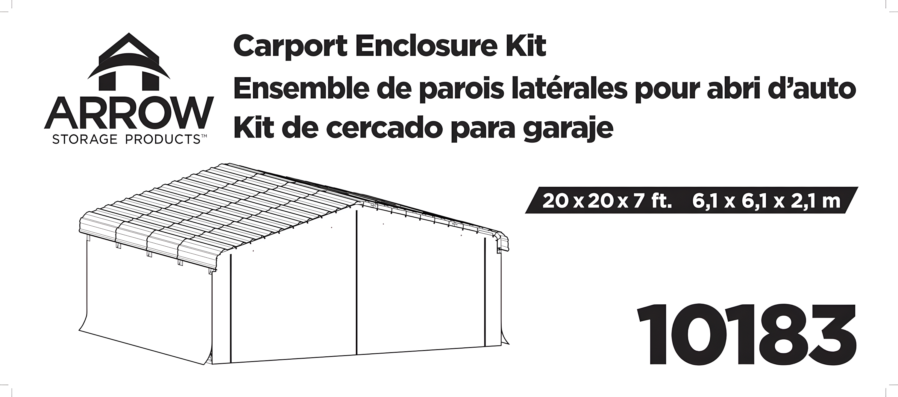 Arrow Carports Enclosure Kit for Galvanized Steel Carport, Fabric Carport Wall Panels, 20' x 20' x 7'