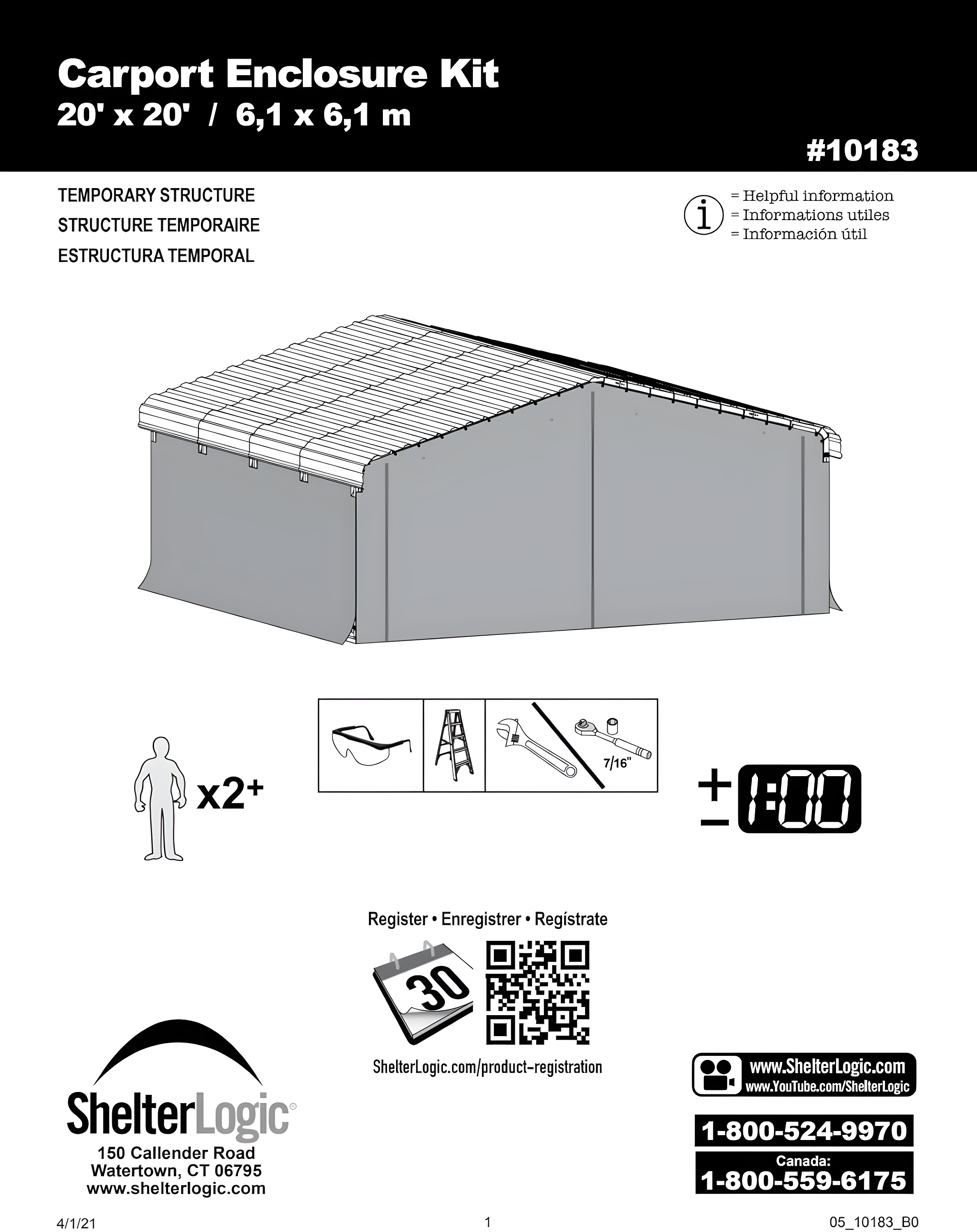 Arrow Carports Enclosure Kit for Galvanized Steel Carport, Fabric Carport Wall Panels, 20' x 20' x 7'
