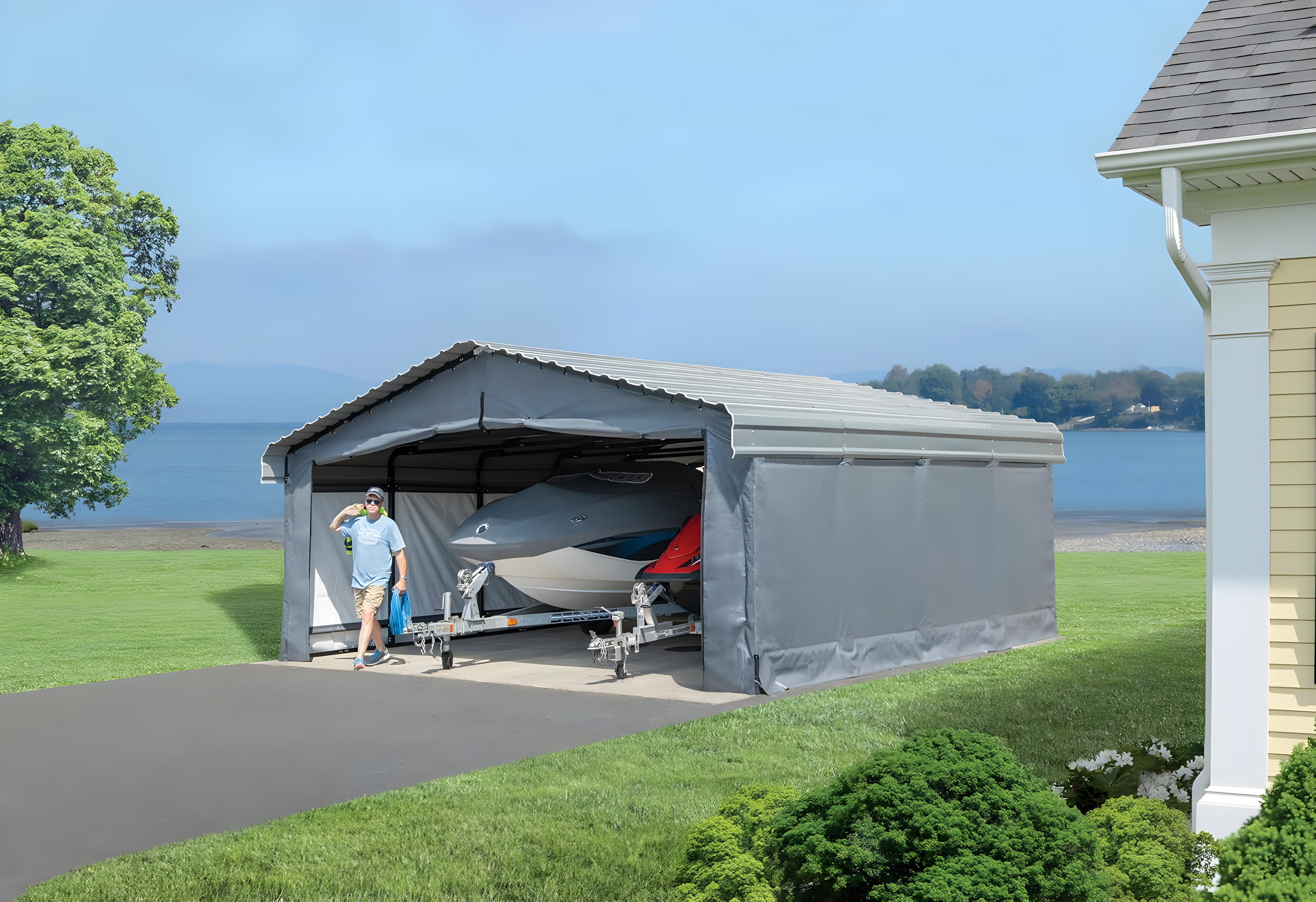 Arrow Carports Enclosure Kit for Galvanized Steel Carport, Fabric Carport Wall Panels, 20' x 20' x 7'