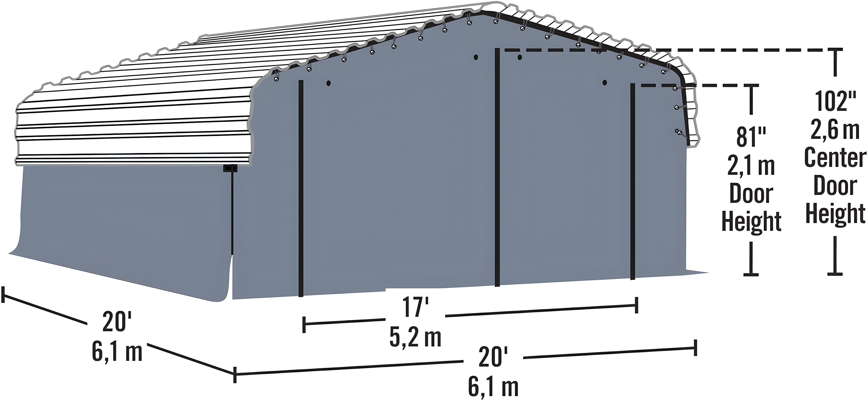 Arrow Carports Enclosure Kit for Galvanized Steel Carport, Fabric Carport Wall Panels, 20' x 20' x 7'